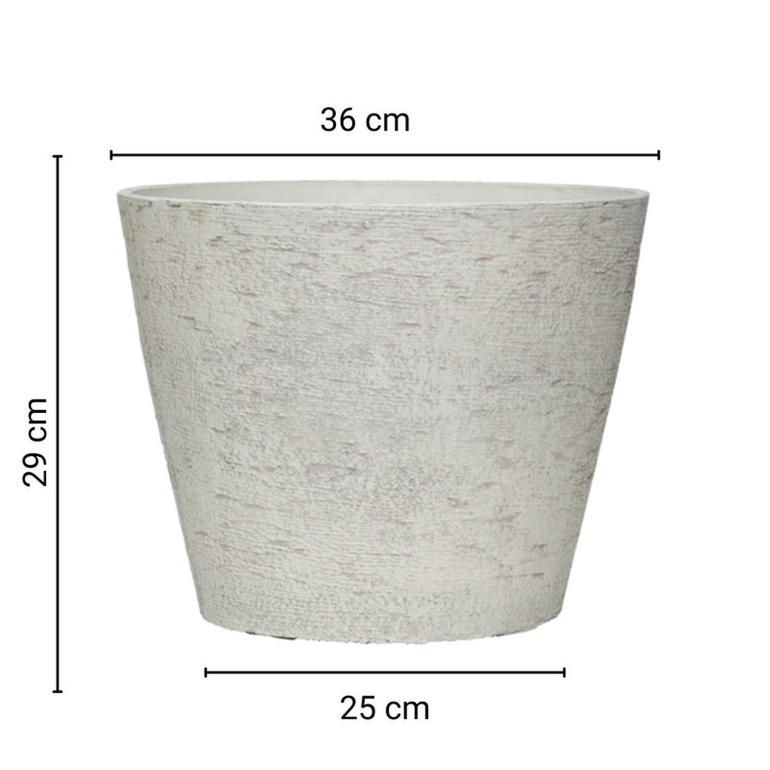 Macetero Redondo Símil Piedra Blanco Exterior E Interior-3