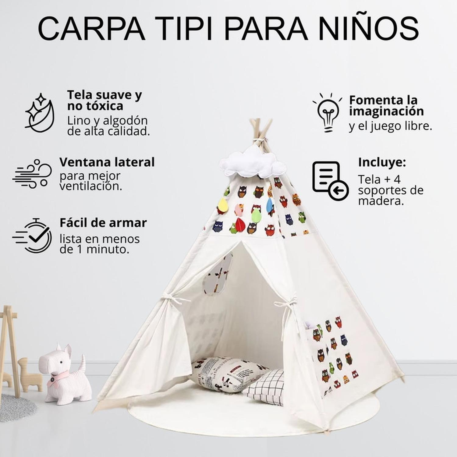 Carpa Tipi Niños Infantil 160 Cm Buhos Juguete Decoracion-3