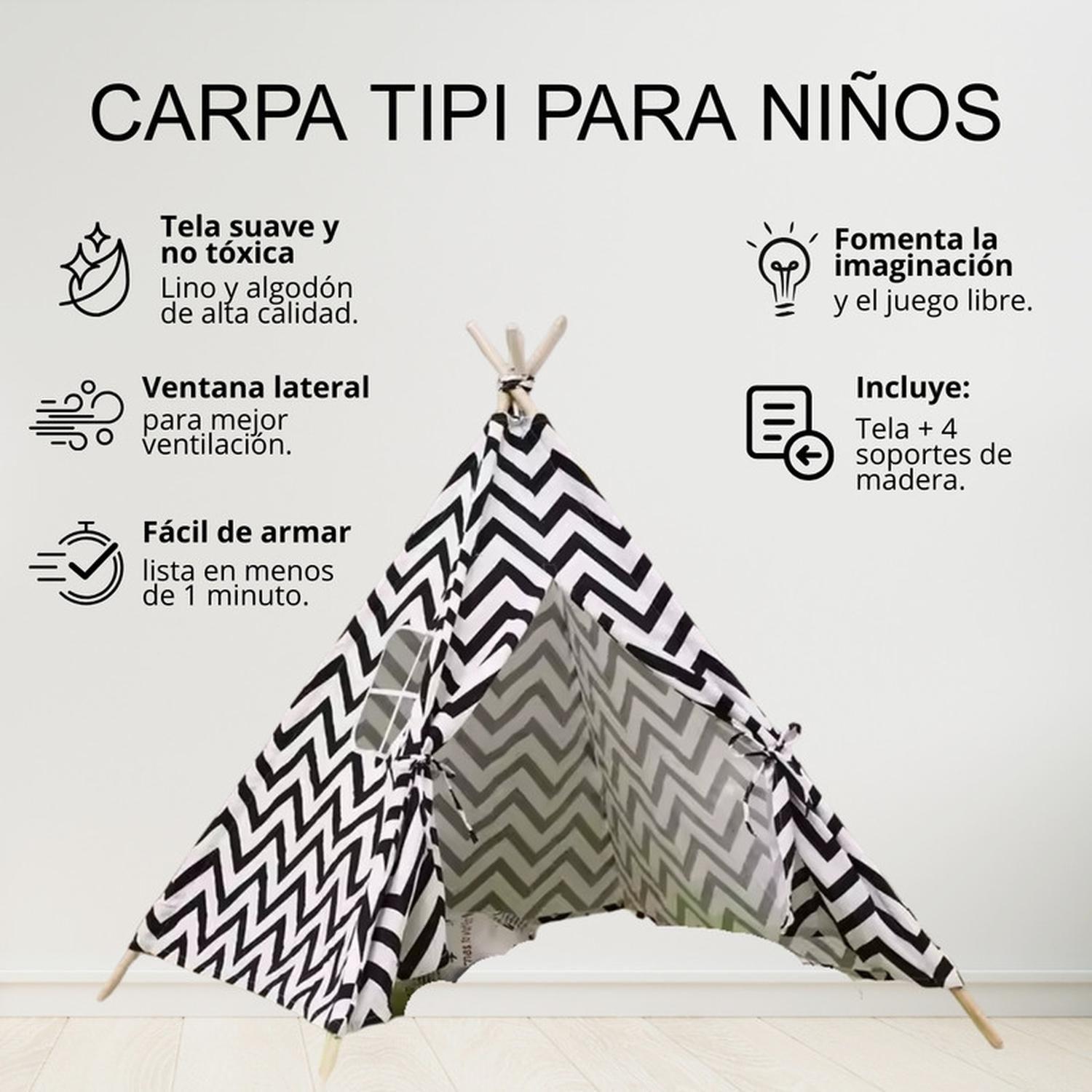 Carpa Tipi Niños Infantil 160 Cm Zig-Zag Juguete Decoracion-3