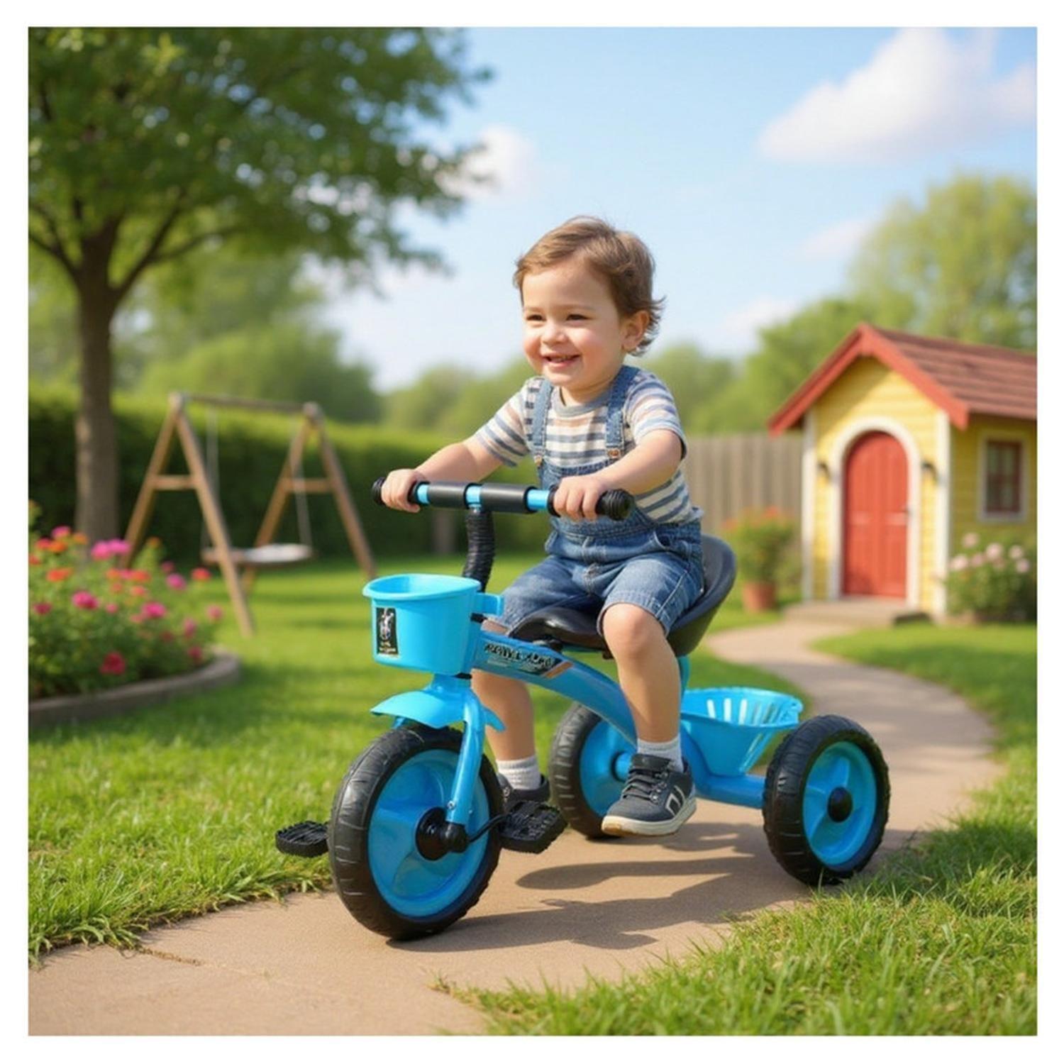 Triciclo Infantil Bici Con Canastos y Cintas Azul-2