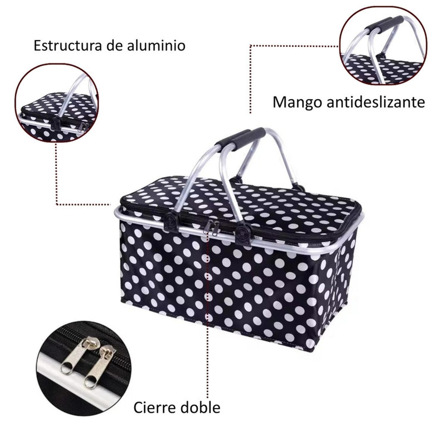 Bolso Termico Plegable Puntos Negros Cooler Canasta Picnic-2