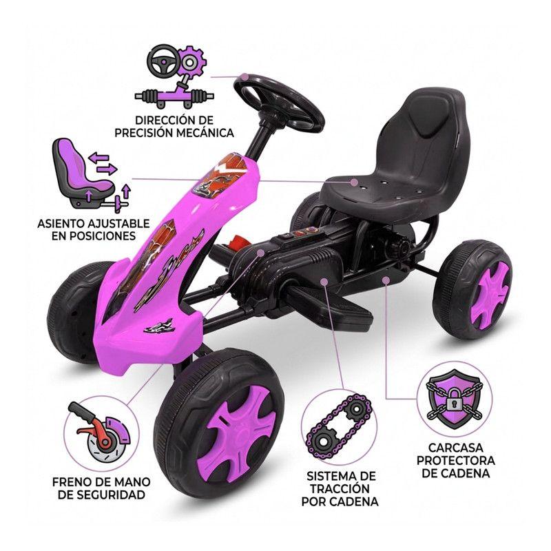 Auto Batería Go Kart Eléctrico Infantil Volt Rosa -3
