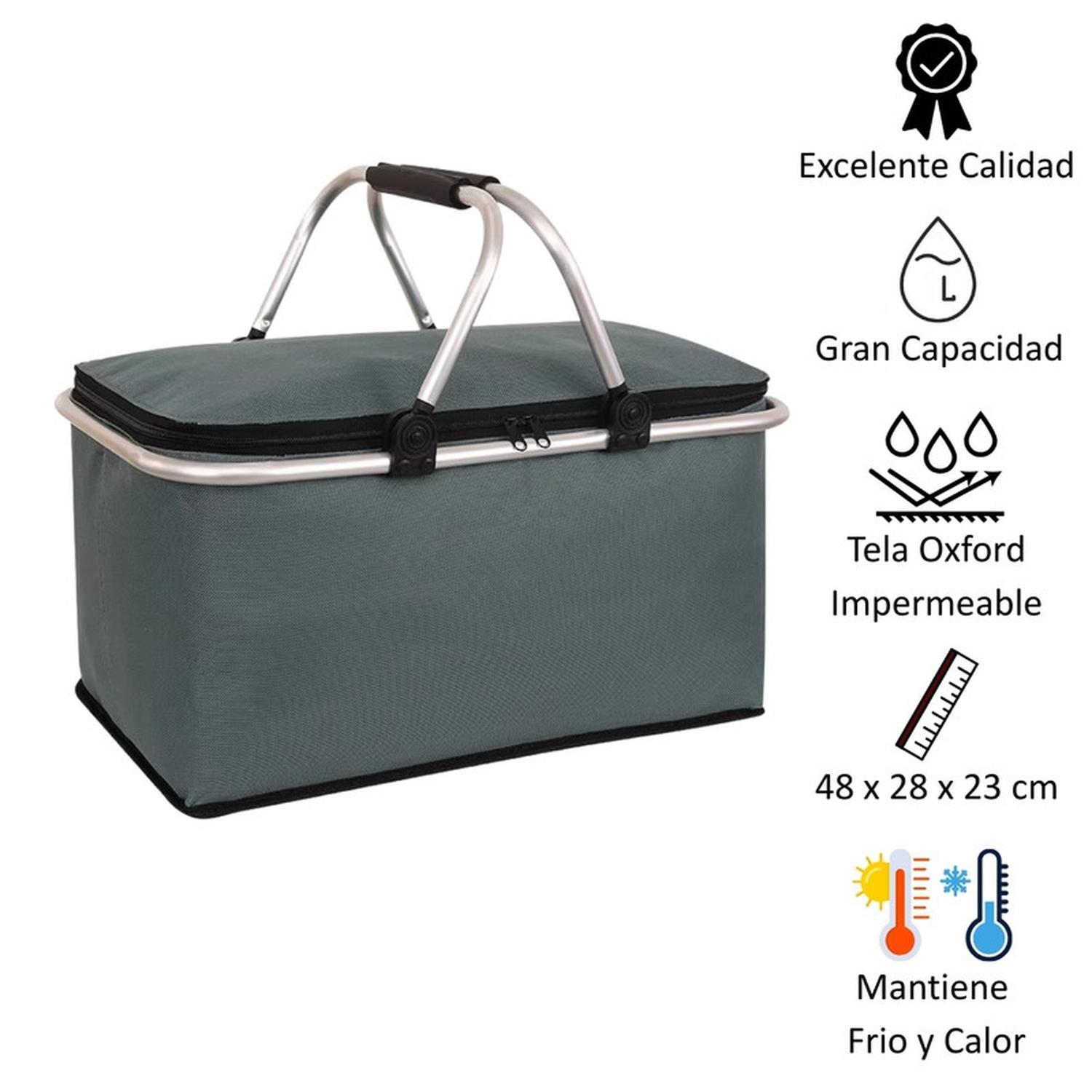 Bolso Termico Plegable Gris Cooler Canasta Picnic-1
