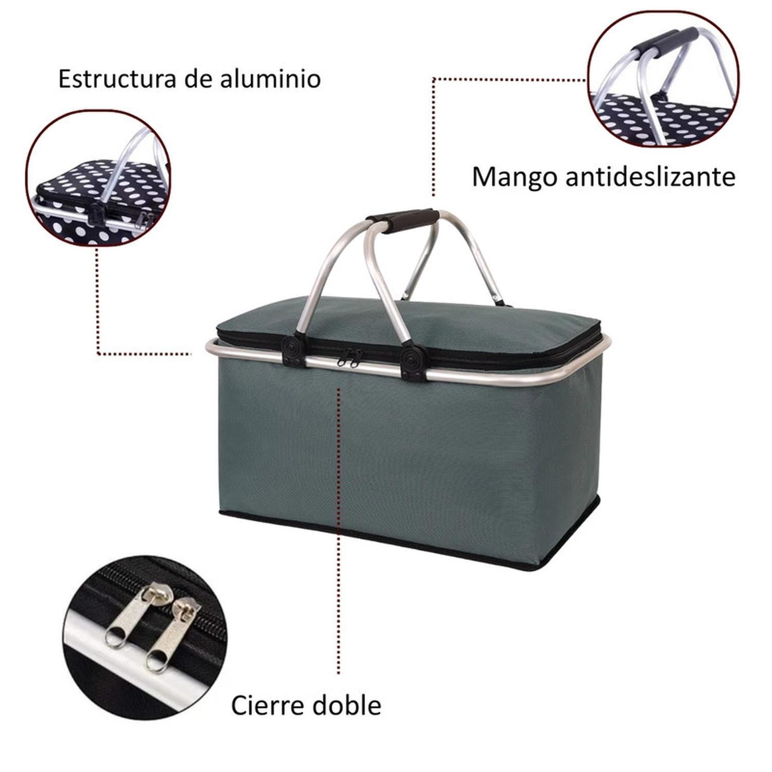 Bolso Termico Plegable Gris Cooler Canasta Picnic-2