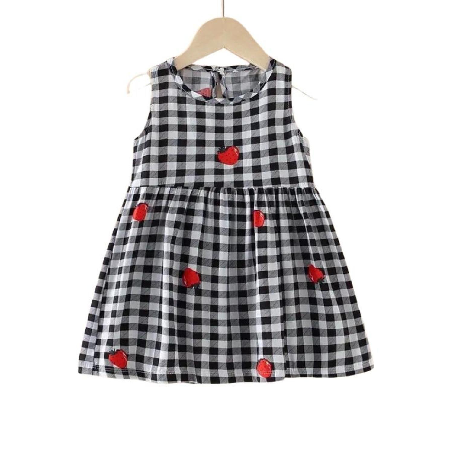 Vestido Niña Algodon Verano Estampado Blanco y Negro-0