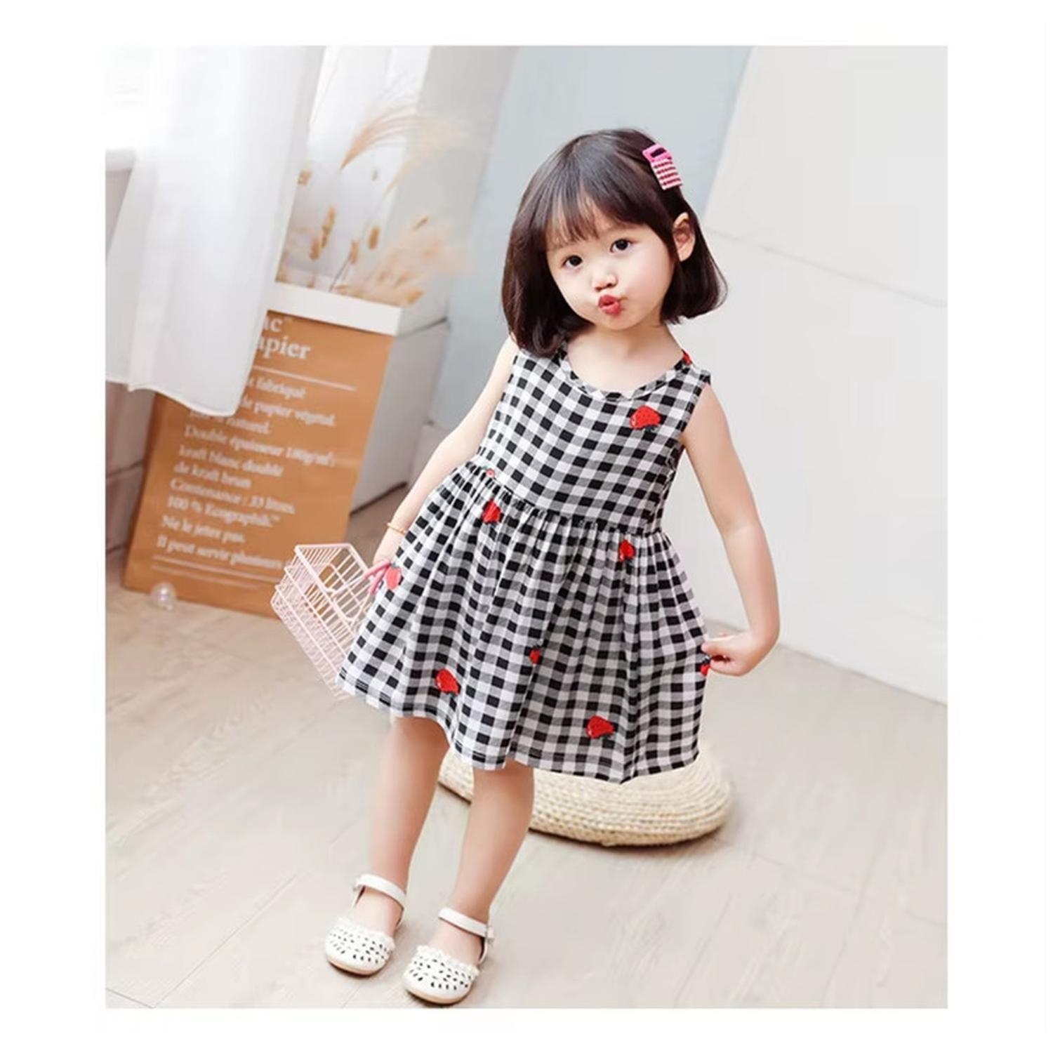 Vestido Niña Sin Mangas Algodon Verano Estampado Cuadros-3