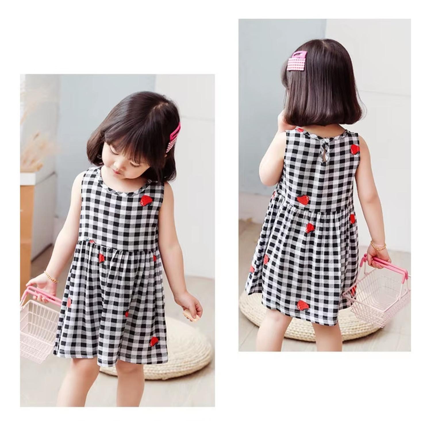 Vestido Niña Sin Mangas Algodon Verano Estampado Cuadros-4