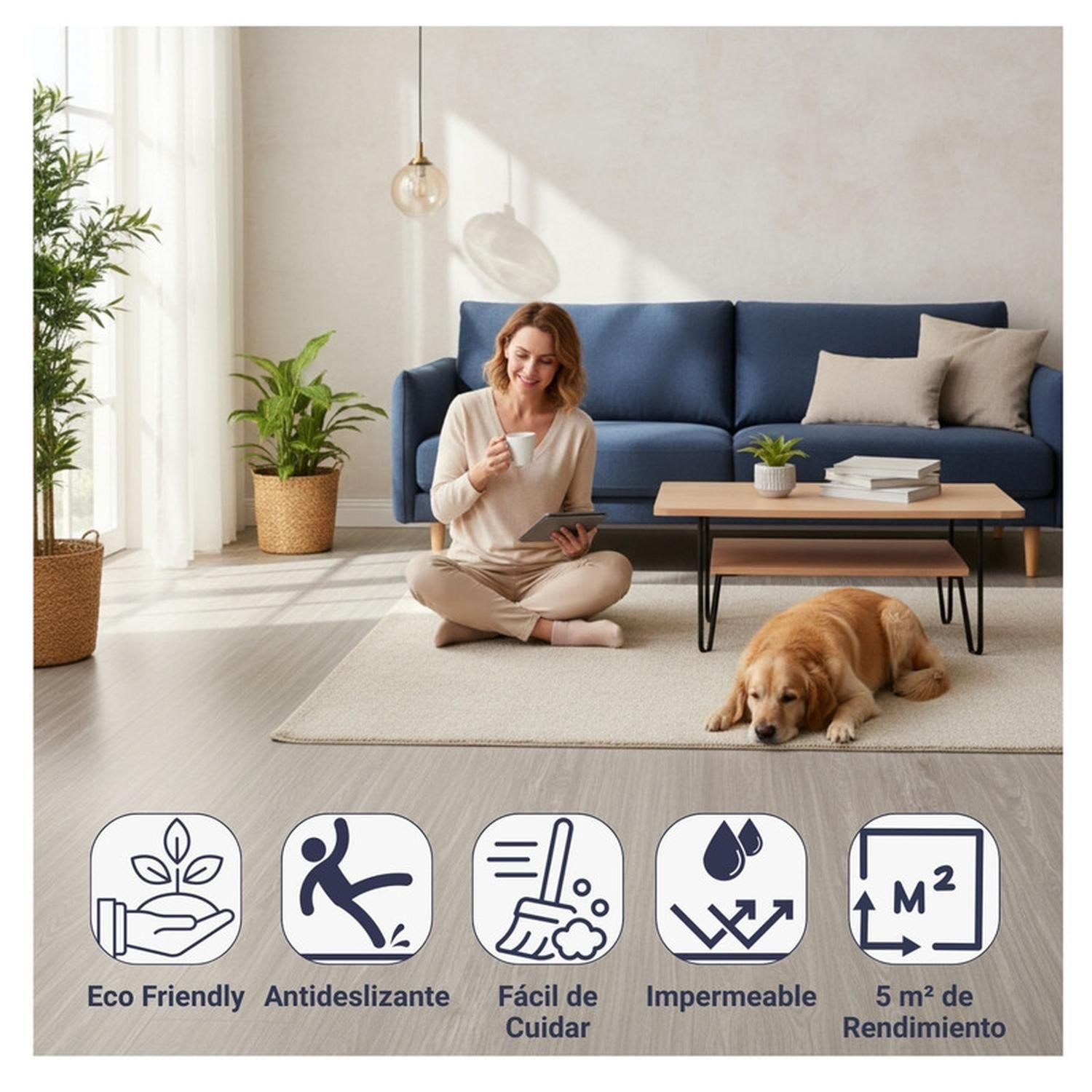 Piso Vinílico Adhesivo Símil Madera 91,4x15,2 Gris Clara-3