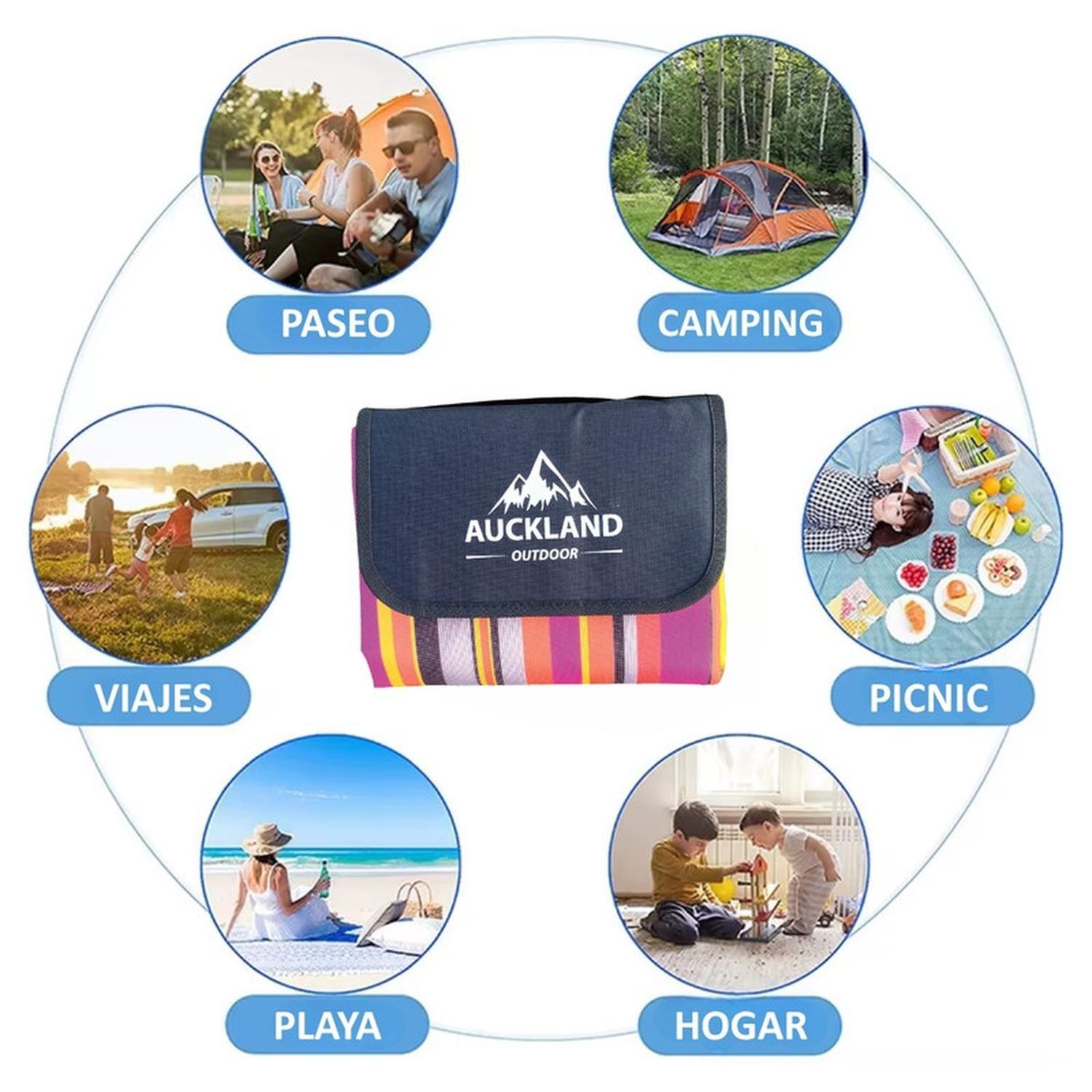 Manta Picnic Impermeable Rayas Fucsia 150X180 Camping Playa-3