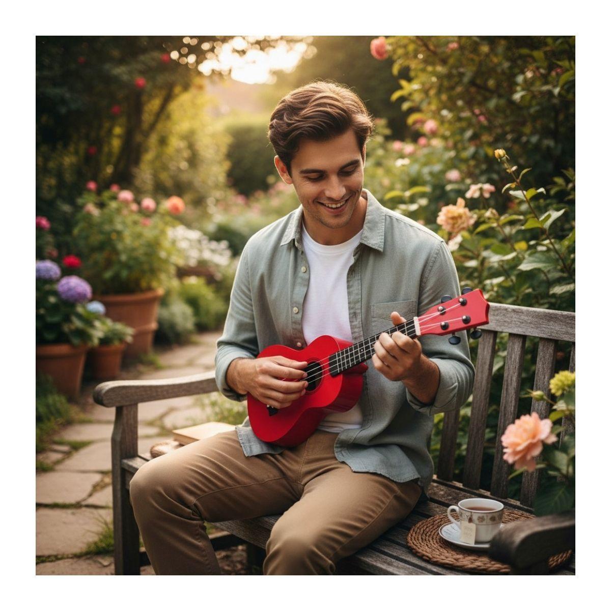 Ukelele 21". Incluye Funda. Color Rojo-4