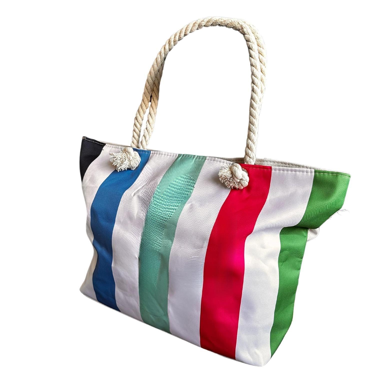Bolso Playa Lona Algodón Lineas Con Cierre Y Bolsillo-3