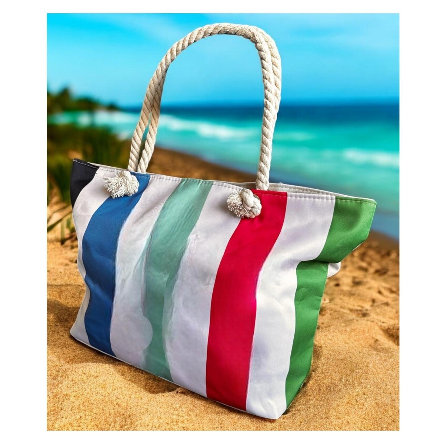 Bolso Playa Lona Algodón Lineas Con Cierre Y Bolsillo-5