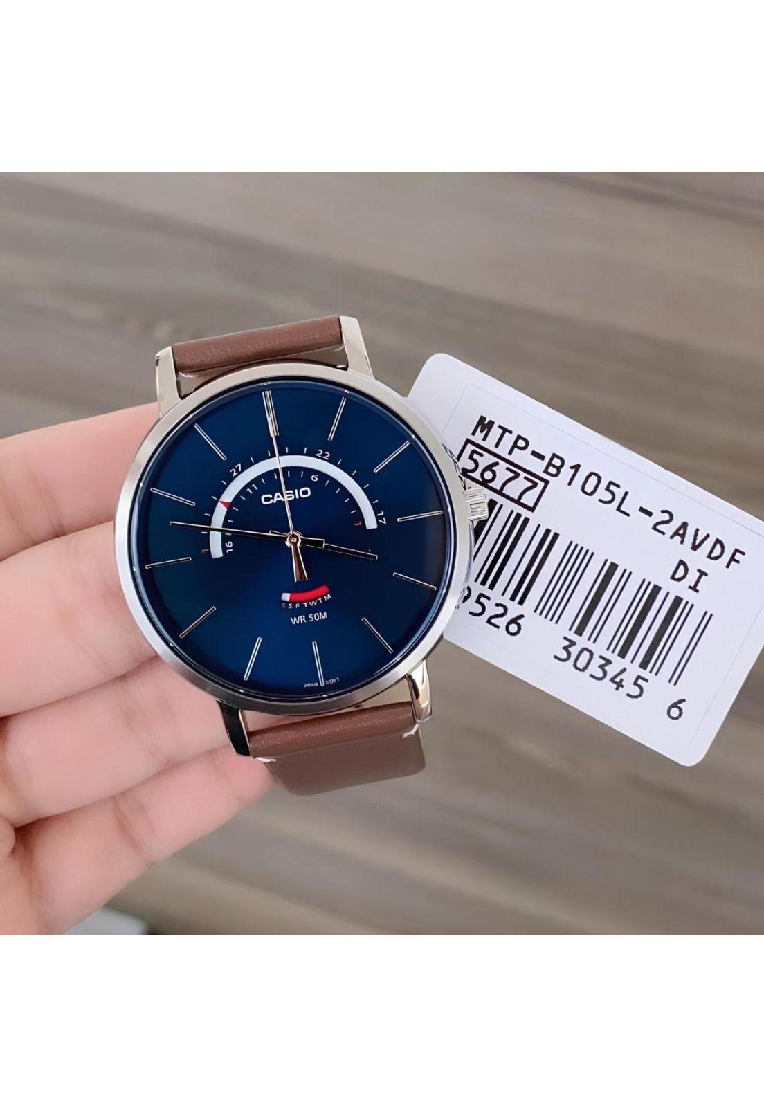 Reloj Mtp-B105l-2av Hombre Analogo Cuero-3