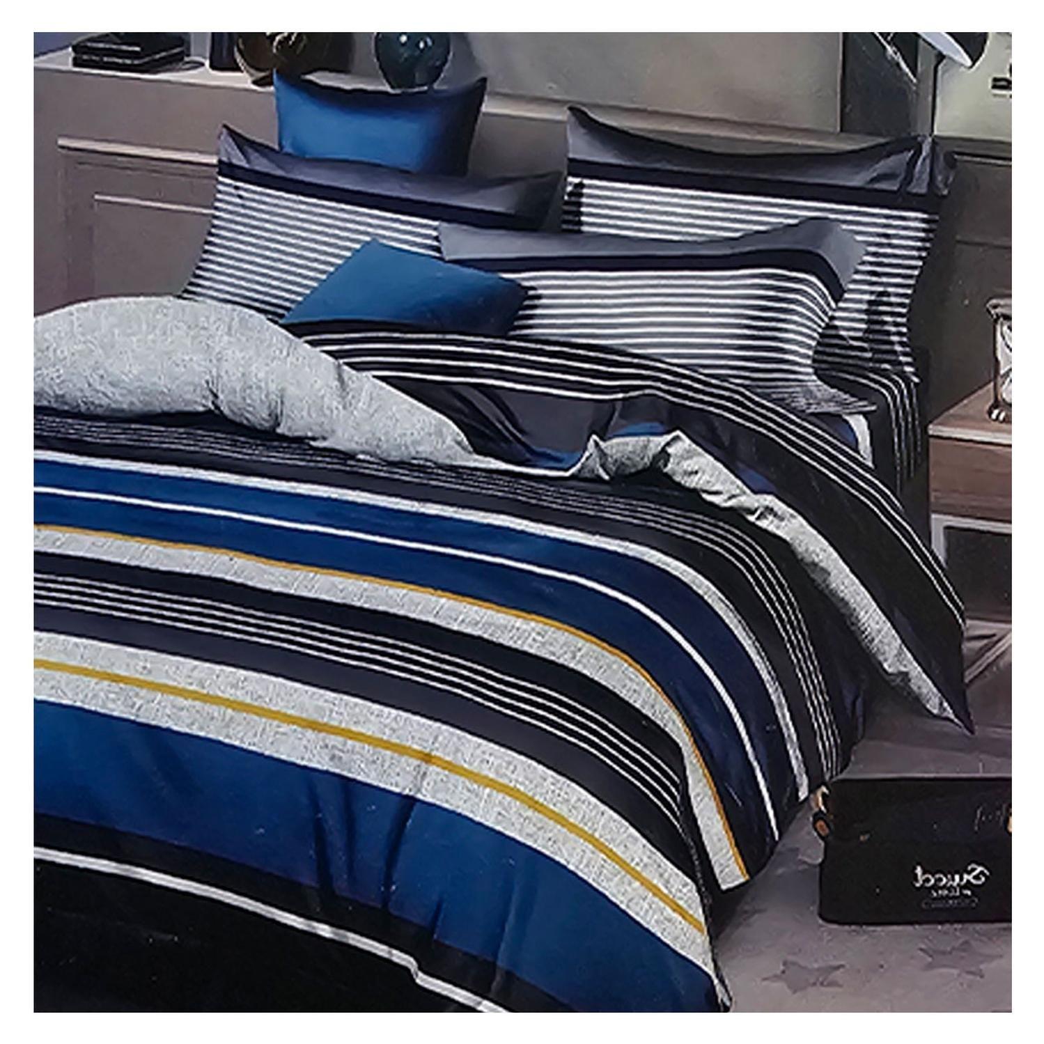 Sabana 800 Hilos 2.0 Plazas Estilo Americano Azul Lineas-0