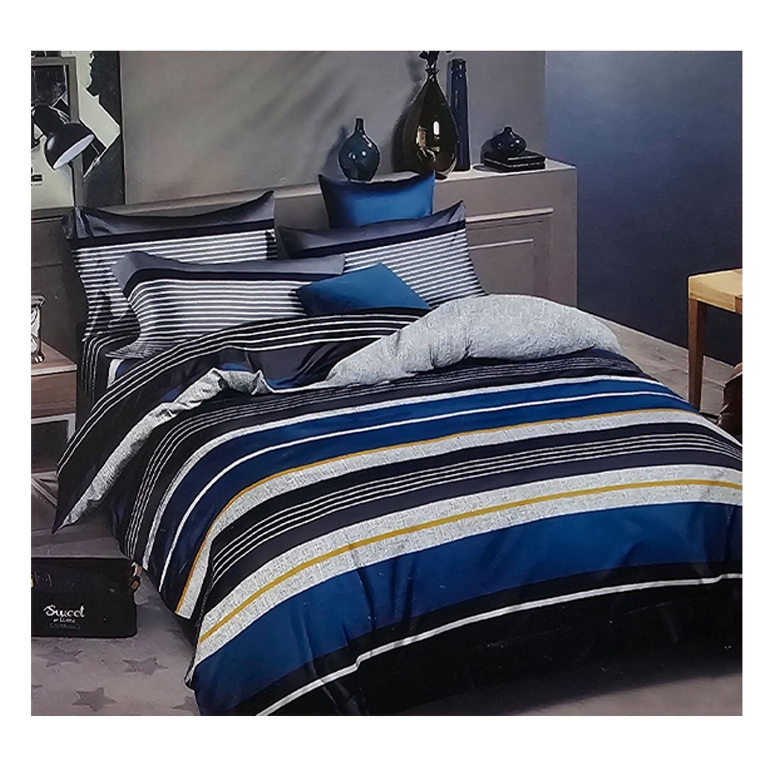 Sabana 800 Hilos 2.0 Plazas Estilo Americano Azul Lineas-1