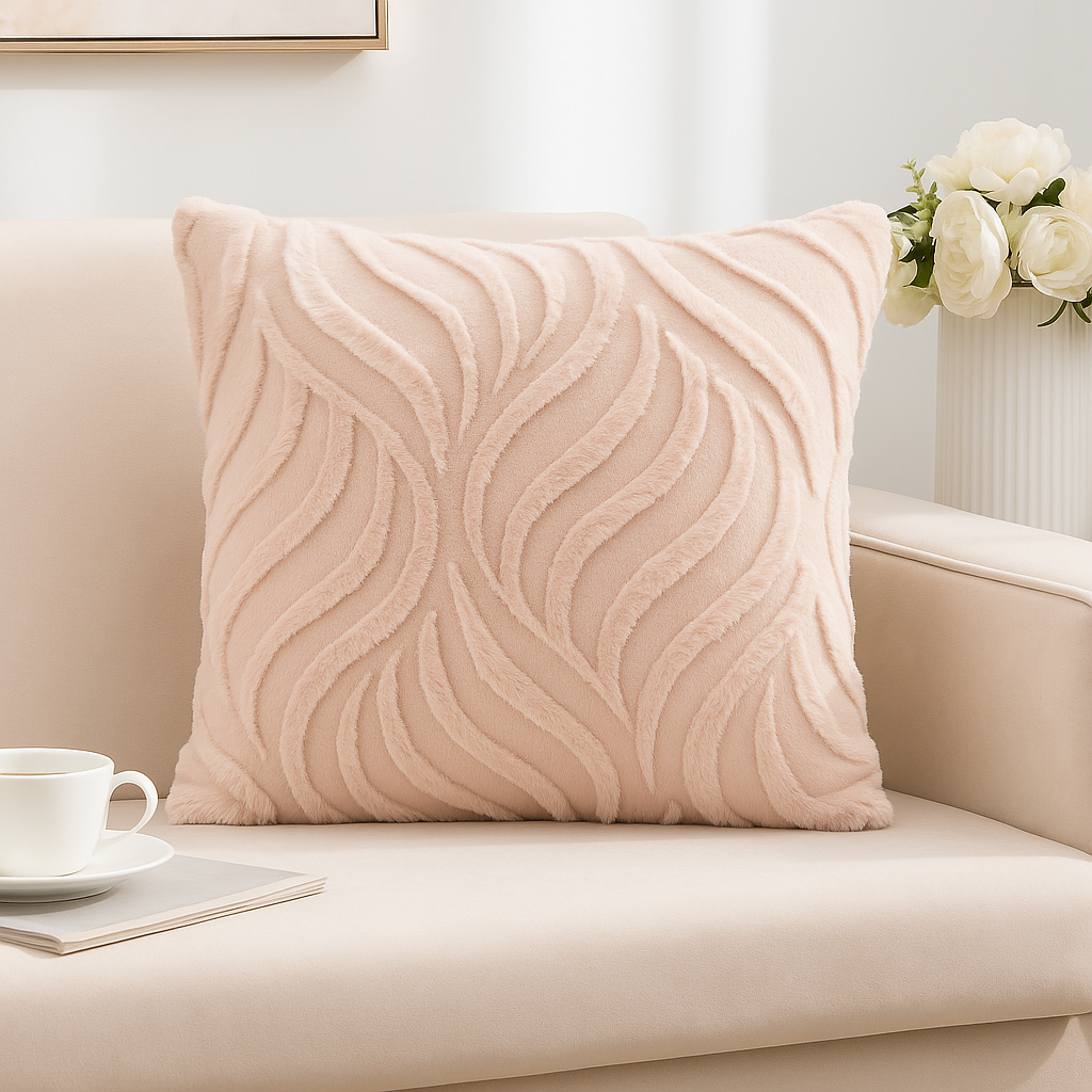 Funda Cojín 45x45cm Beige Textura Aterciopelada Relieve 644-1
