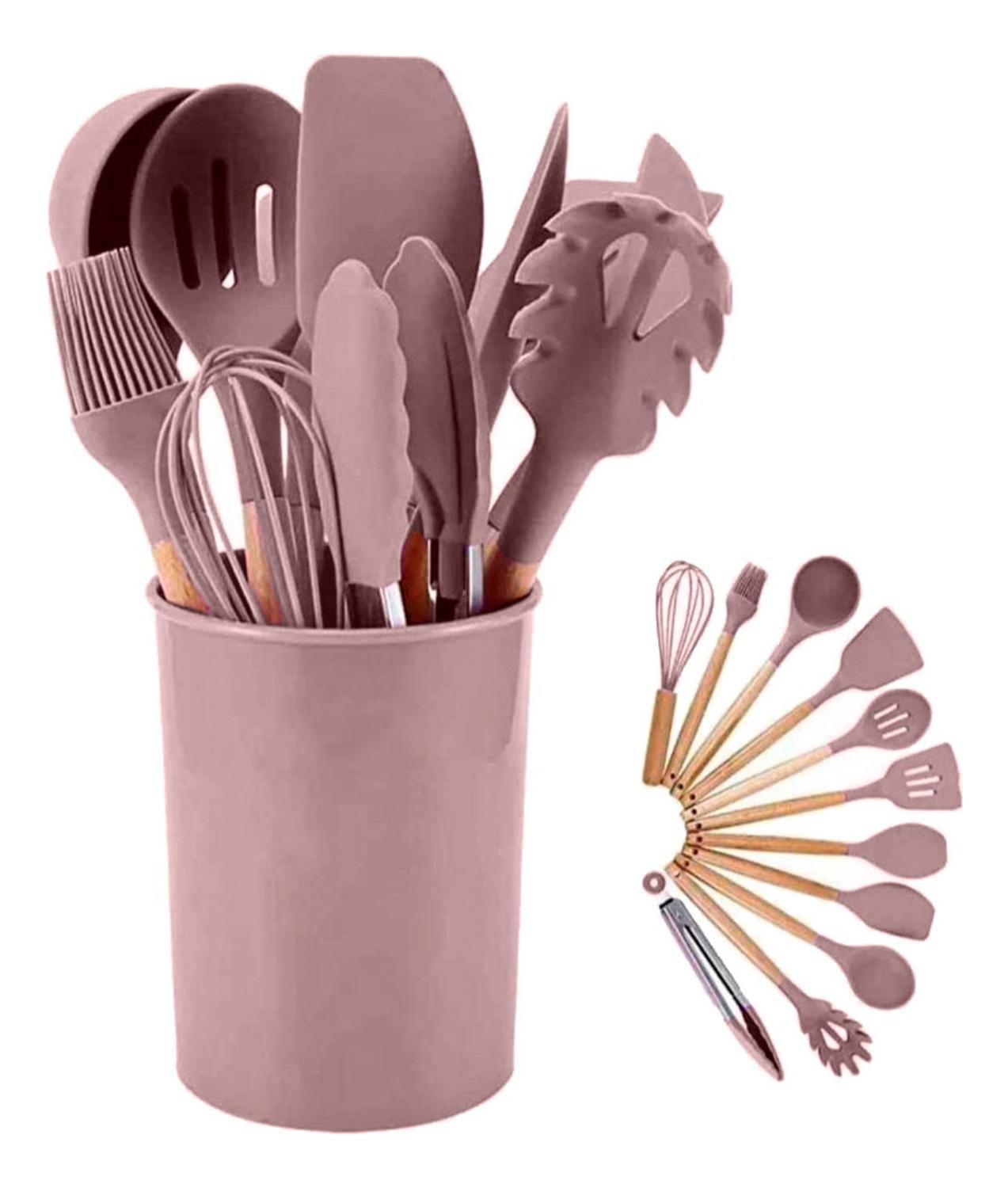 Set 12 Utensilios De Cocina Repostería Mango De Madera Colores-0