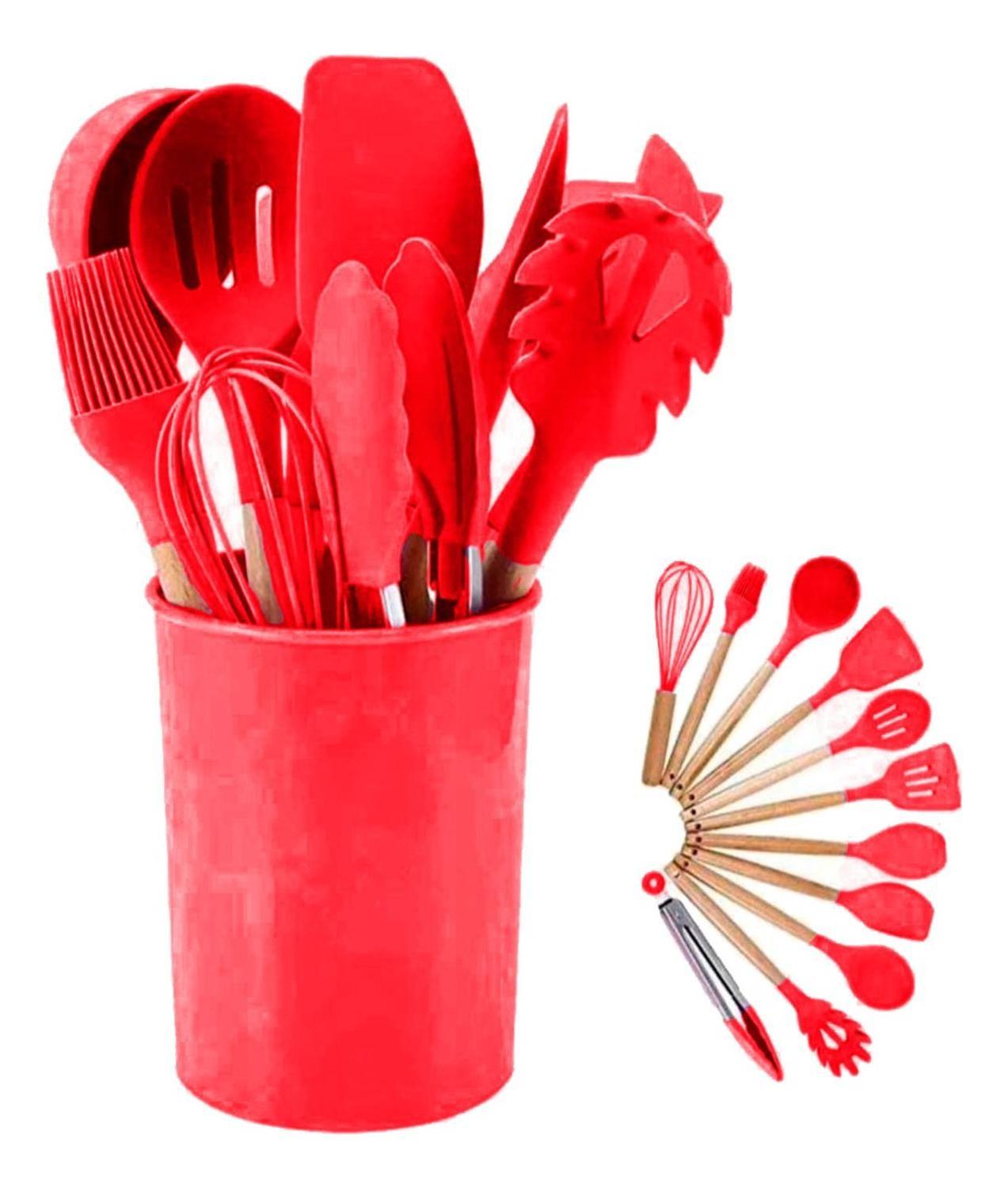 Set 12 Utensilios De Cocina Repostería Mango De Madera Colores-0