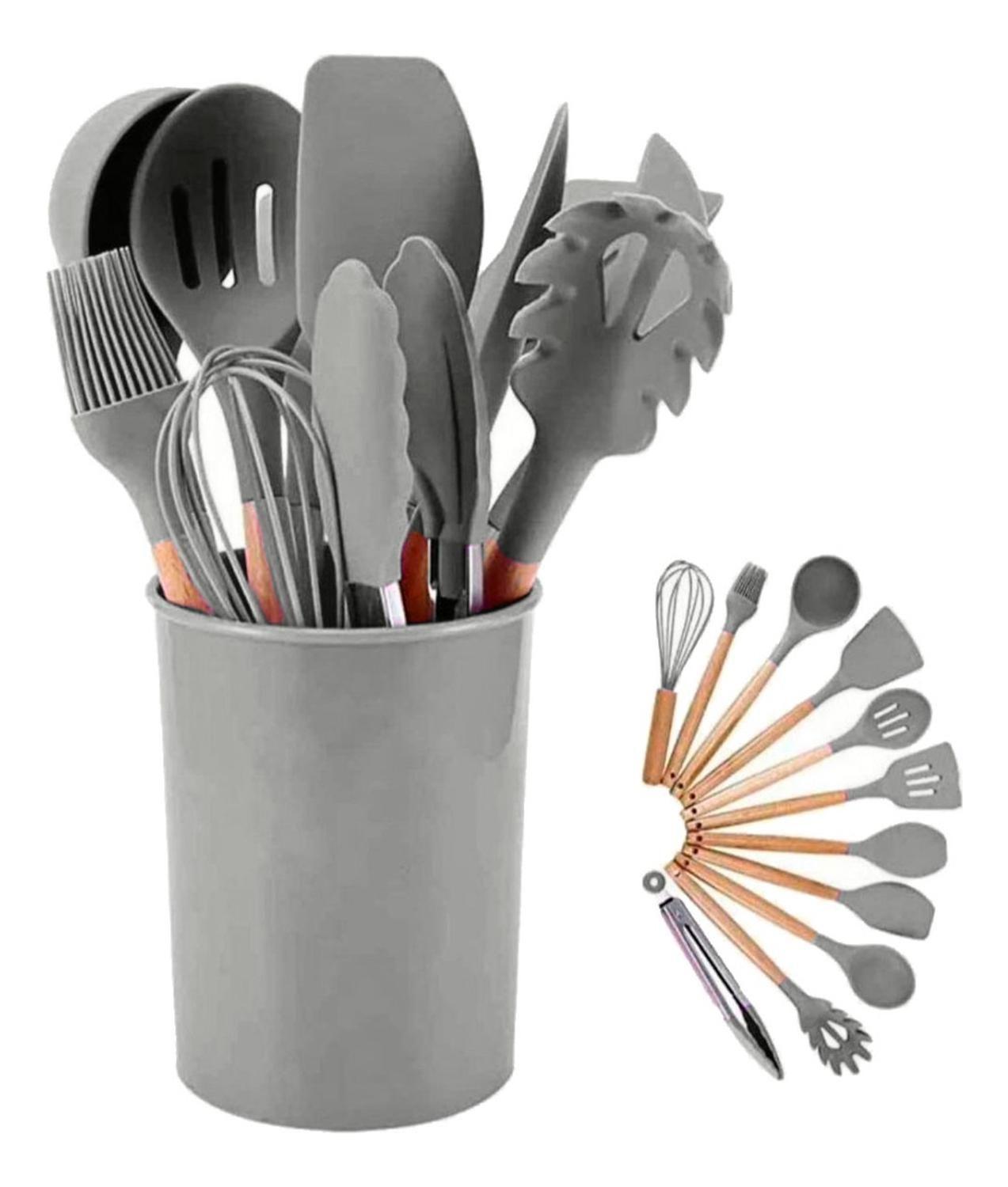 Set 12 Utensilios De Cocina Repostería Mango De Madera Colores-0