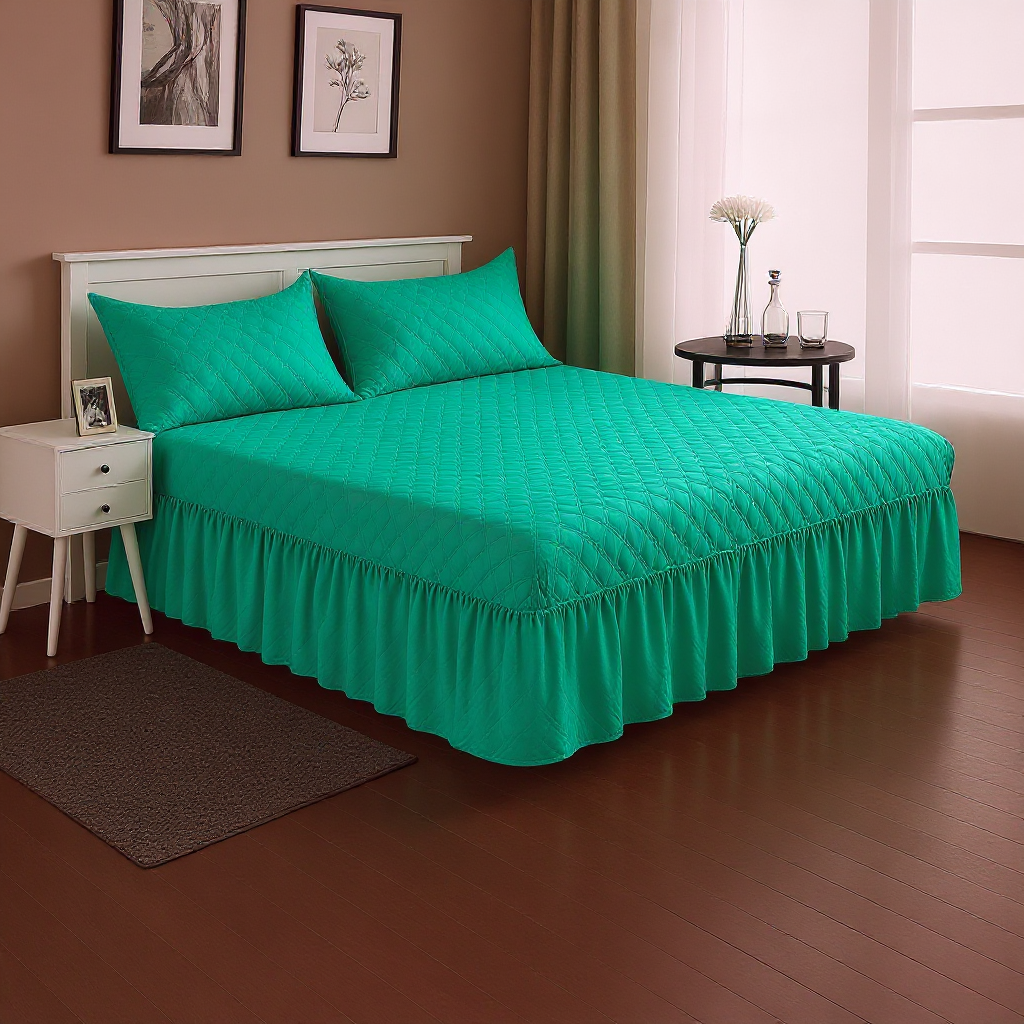 Faldón Cama Doble 2 Plazas Acolchado + 2 Fundas Turquesa-2