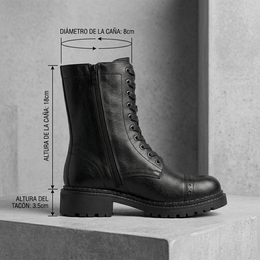 Botín Mujer Estilo Combat Cierre Lateral Negro 7772-8