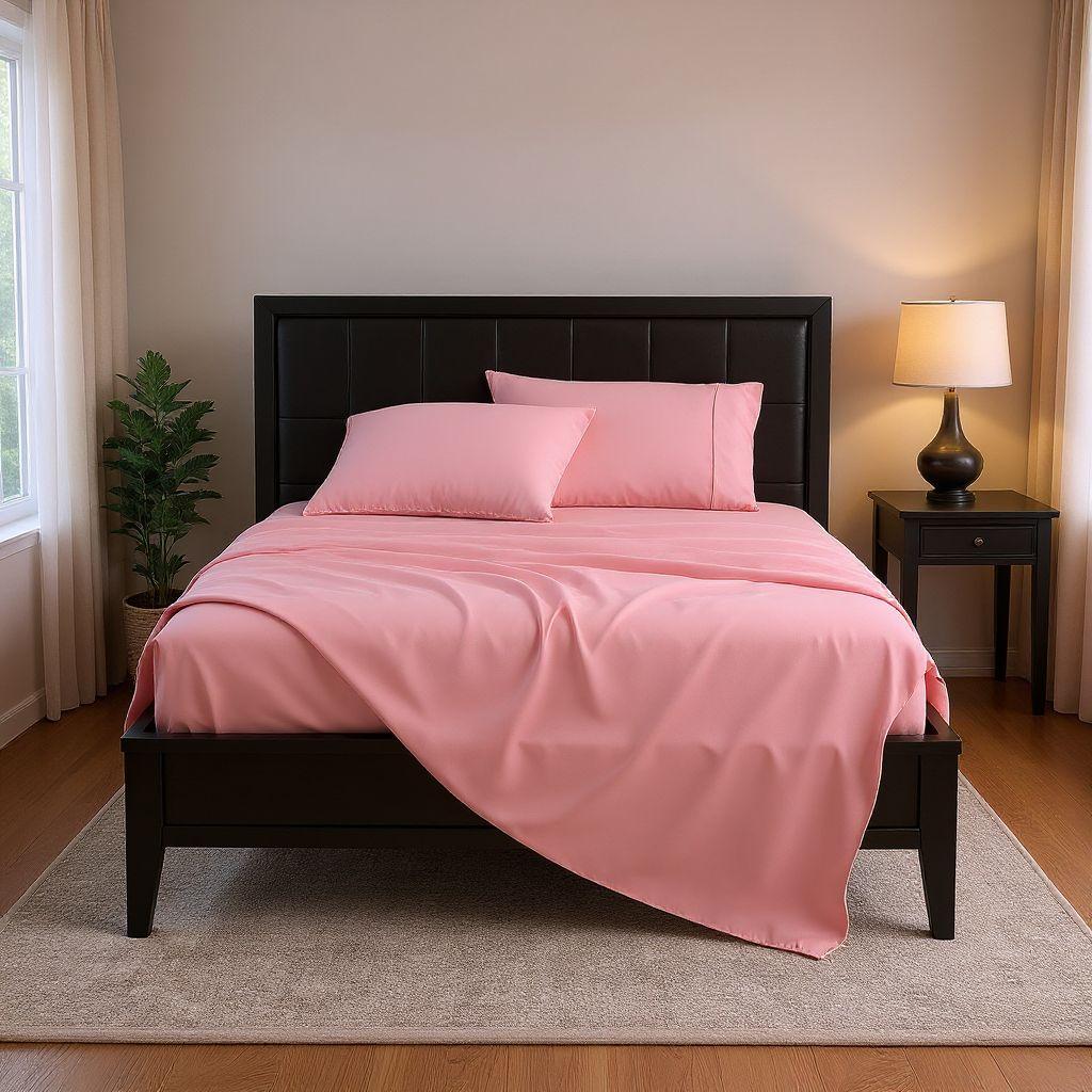 Sábana 1.5 Plazas Algodón | 800 Hilos Lisas Premium Rosado-1