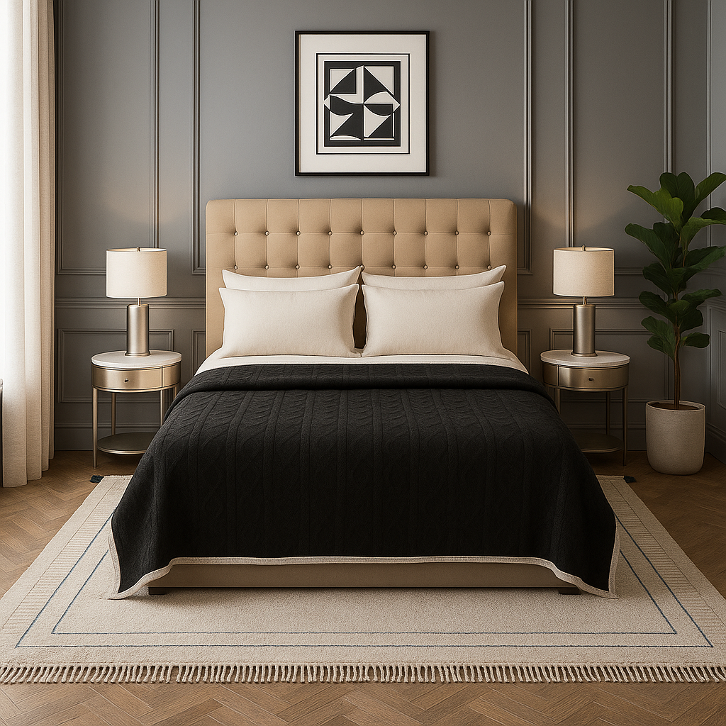 Cobertor polar Sherpa negro geométrico 160x220 extra suave living CL-0