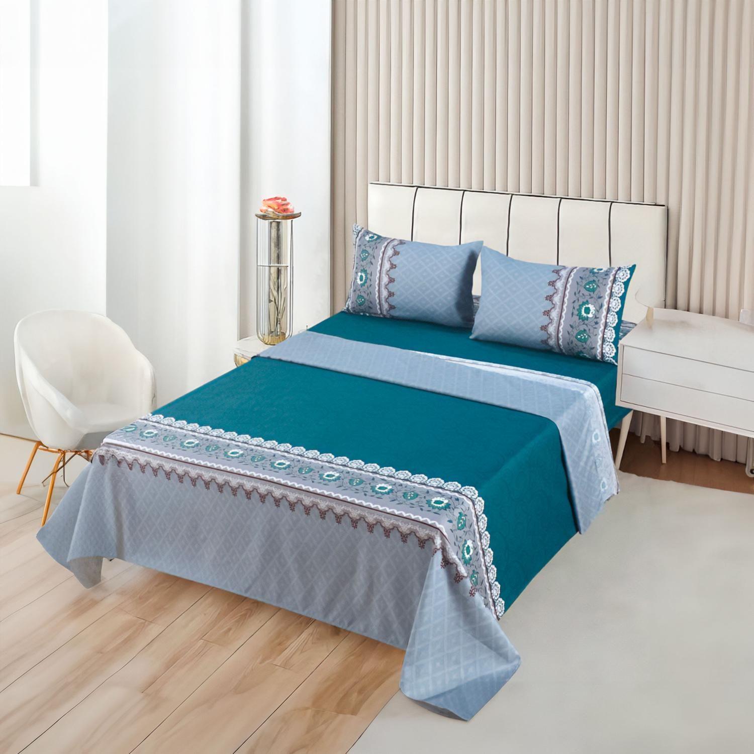 JUEGO DE SABANAS 1.5 ALGODON 200 HILOS OLD VERDE GRIS 593-1