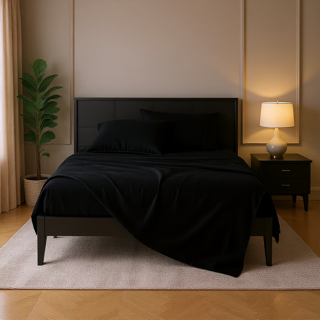 Sábana 1.5 Plazas | 800 Hilos Algodón Lisas Deluxe Negro-1