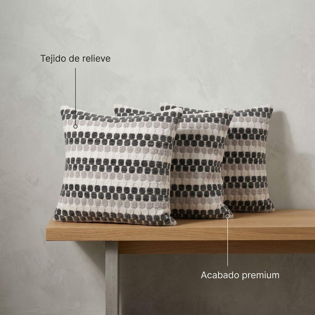Pack 3 Fundas Para Cojín Diseño Geométrico Texturado Gris Modelo 012-2