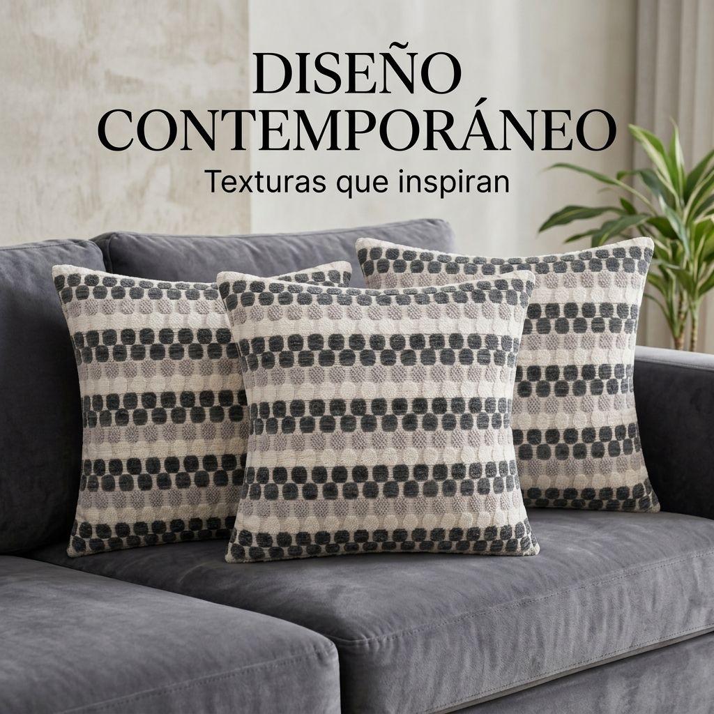 Pack 3 Fundas Para Cojín Diseño Geométrico Texturado Gris Modelo 012-3
