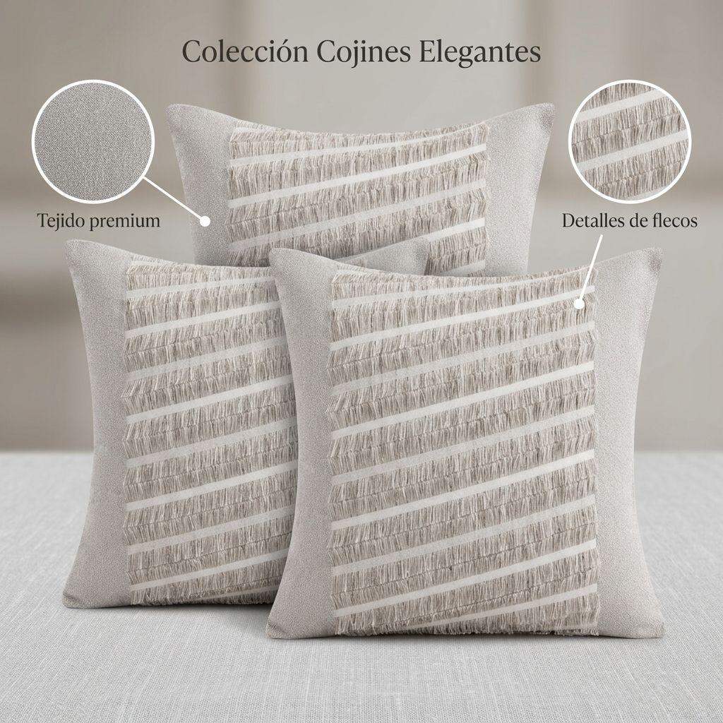 Funda de Cojín Gris con Franjas y Flecos 45x45 cm Modelo 768 - Pack 3-5