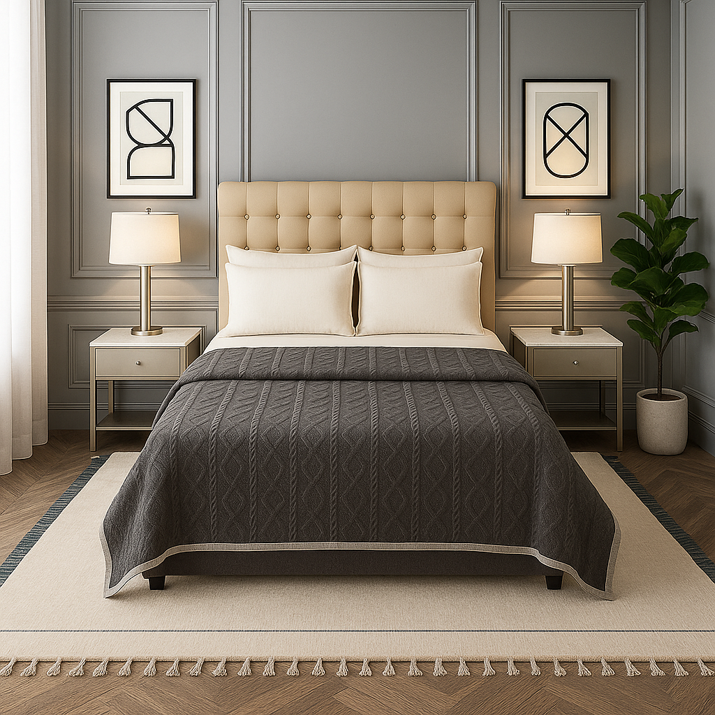 Frazada Sherpa gris oscuro 160x220 patrón geométrico doble faz dormitorio-2