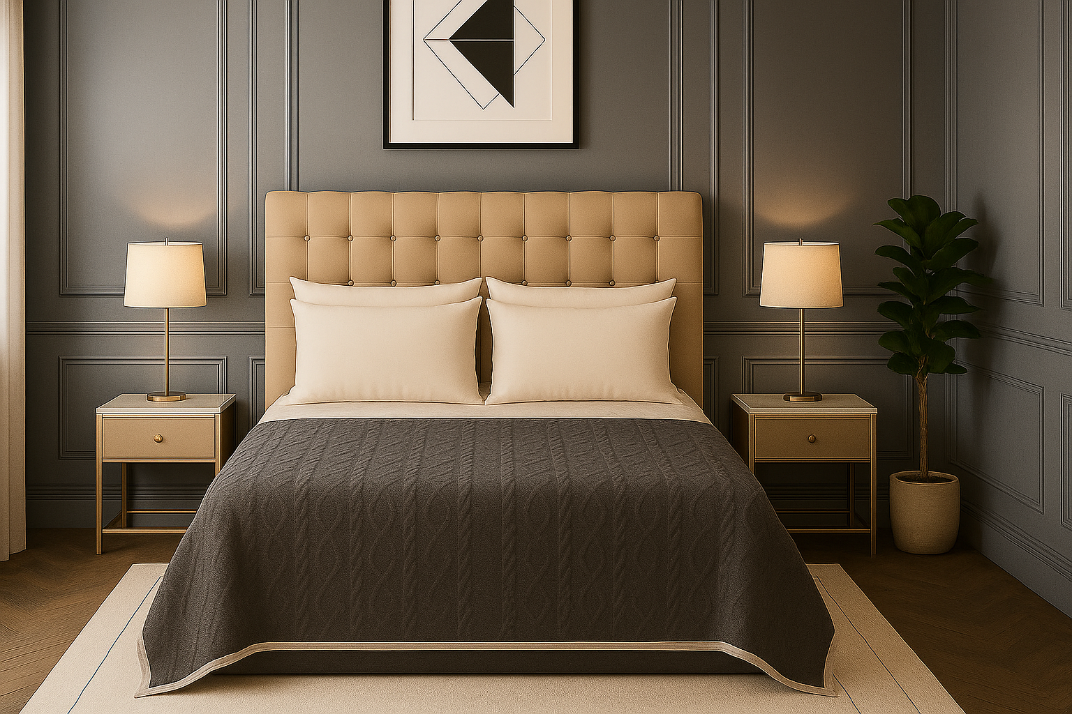Frazada Sherpa gris oscuro 160x220 patrón geométrico doble faz dormitorio-3