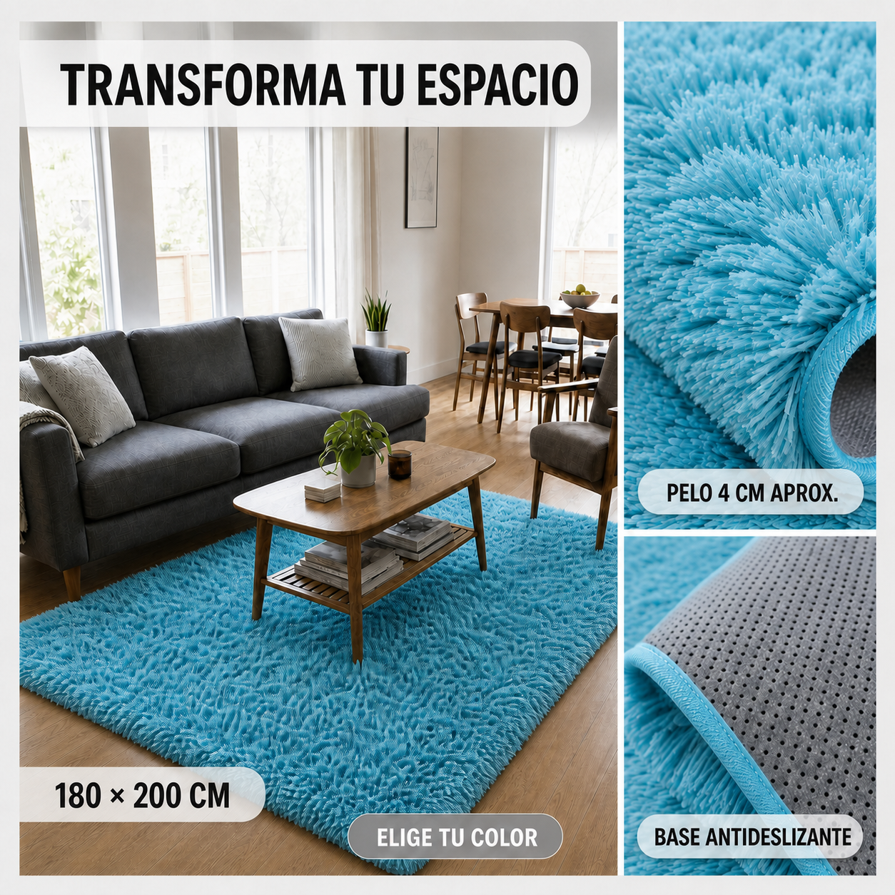 Alfombra Shaggy Armonia Pelo Medio 180x200 cm Calipso Antideslizante 026-5