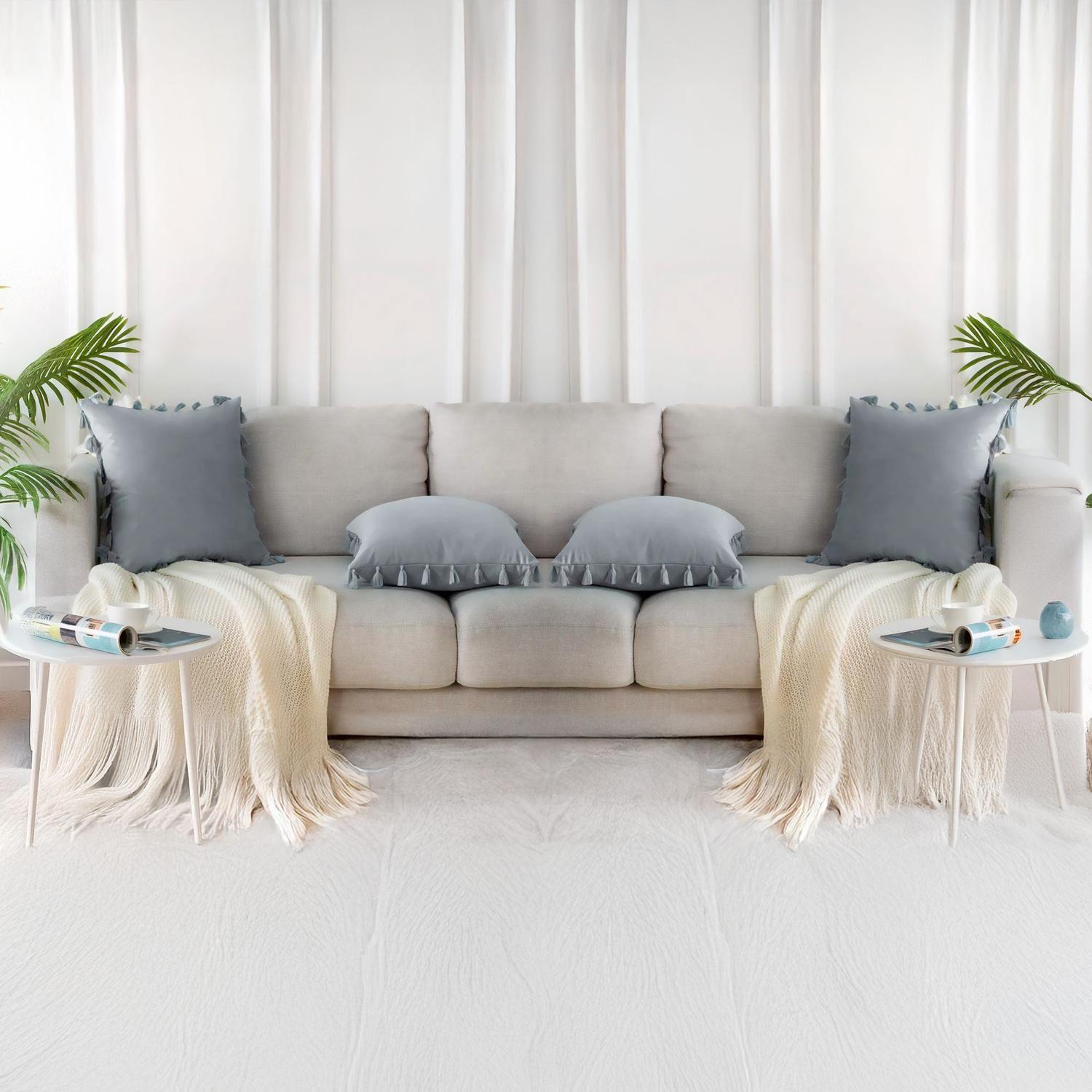 Fundas Para Cojín 45x45 Decorativas Con Borla Gris Pack 4U-5