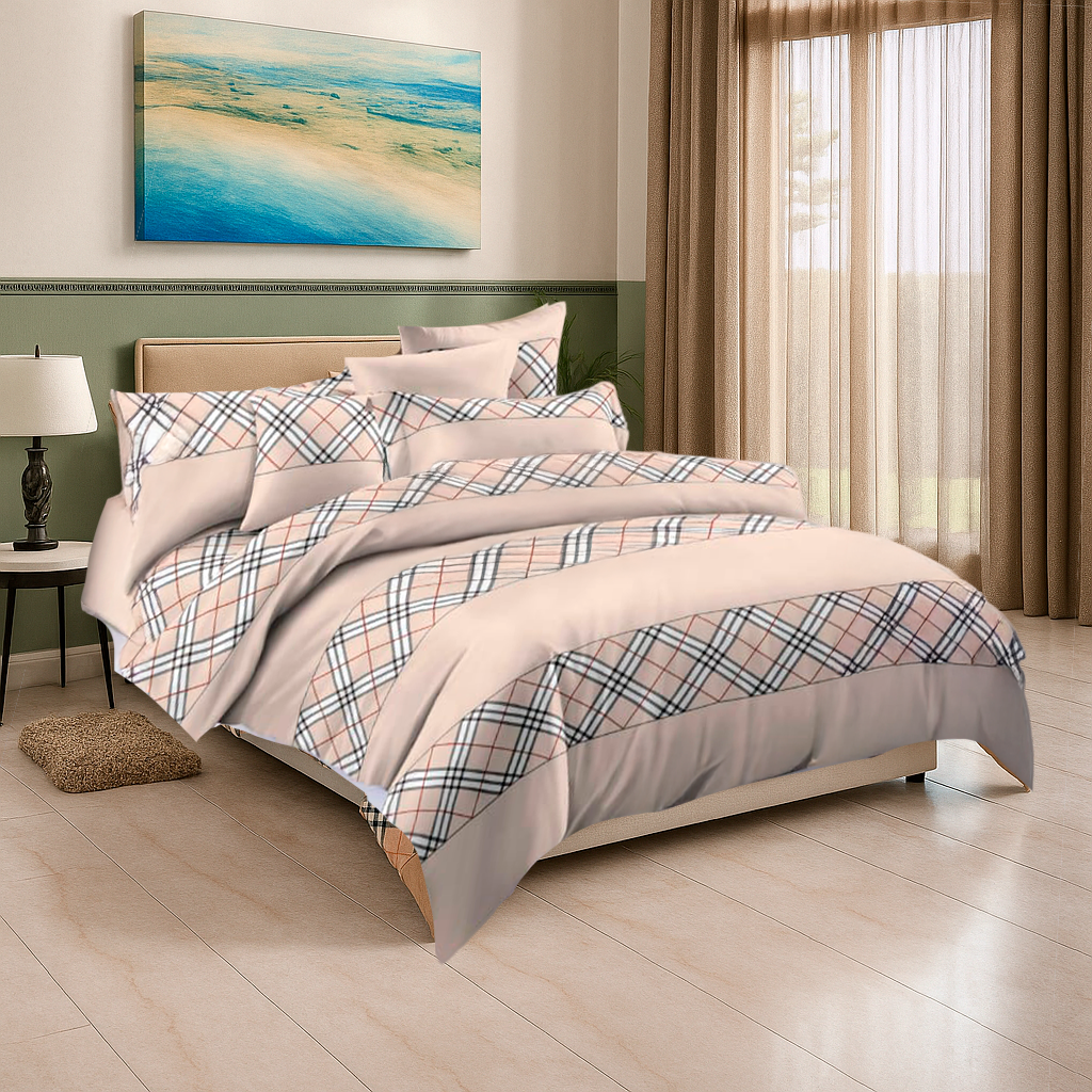 Sábanas 800 Hilos 1.5 Plazas | Diseño Beige Clásico - 825-1