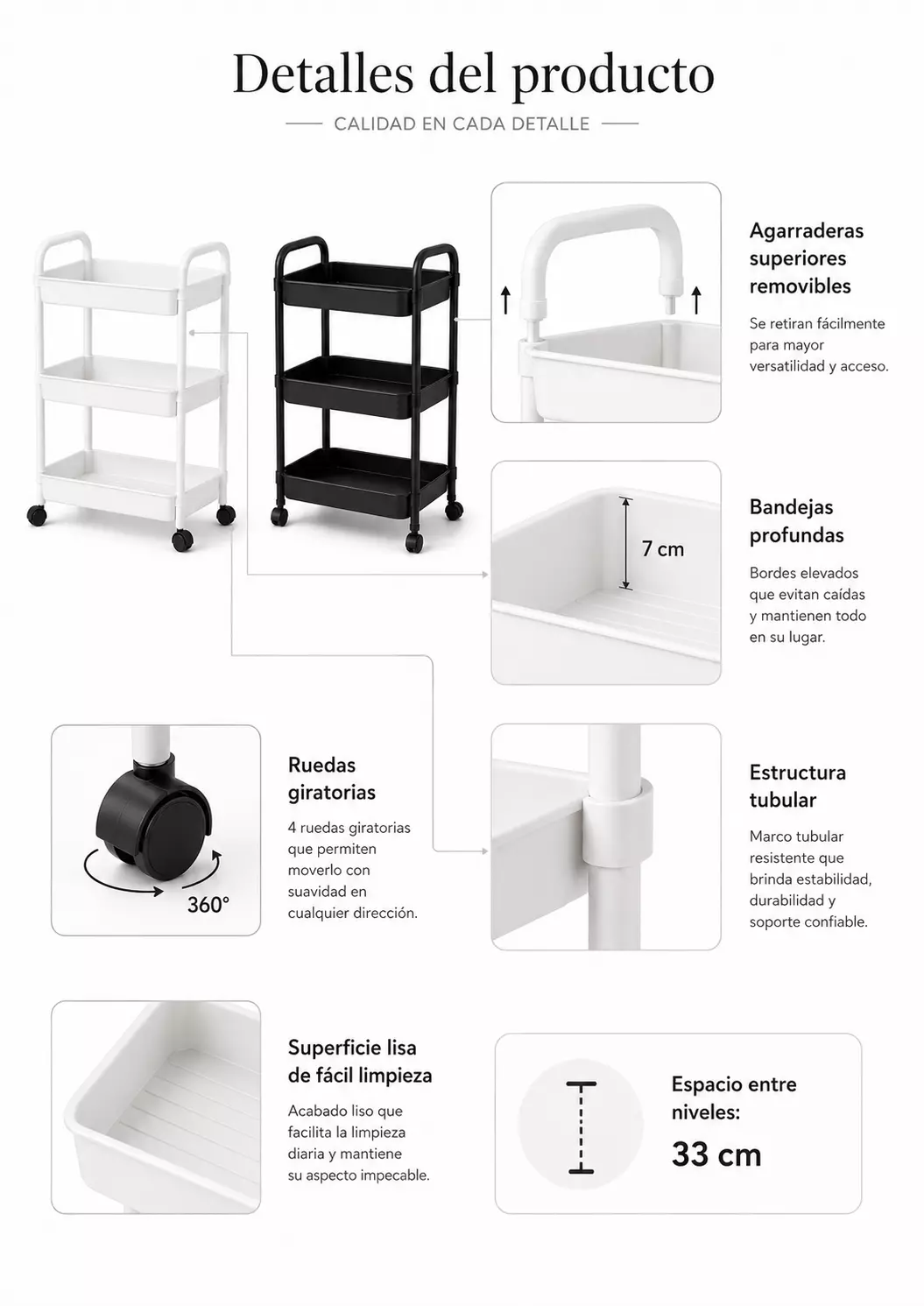 Organizador Con Rueda Para Maquillaje 3 Niveles Blanco Plastico 800-5