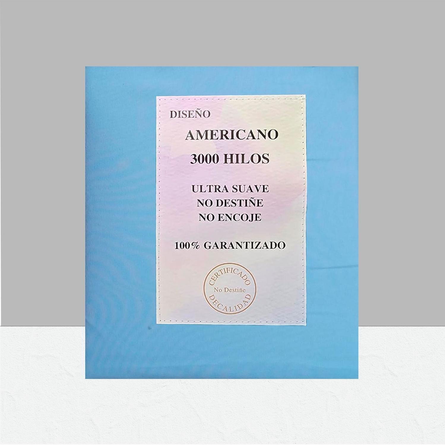 Sábanas 3000 Hilos 2.5 plazas Diseño Americano Celeste-3