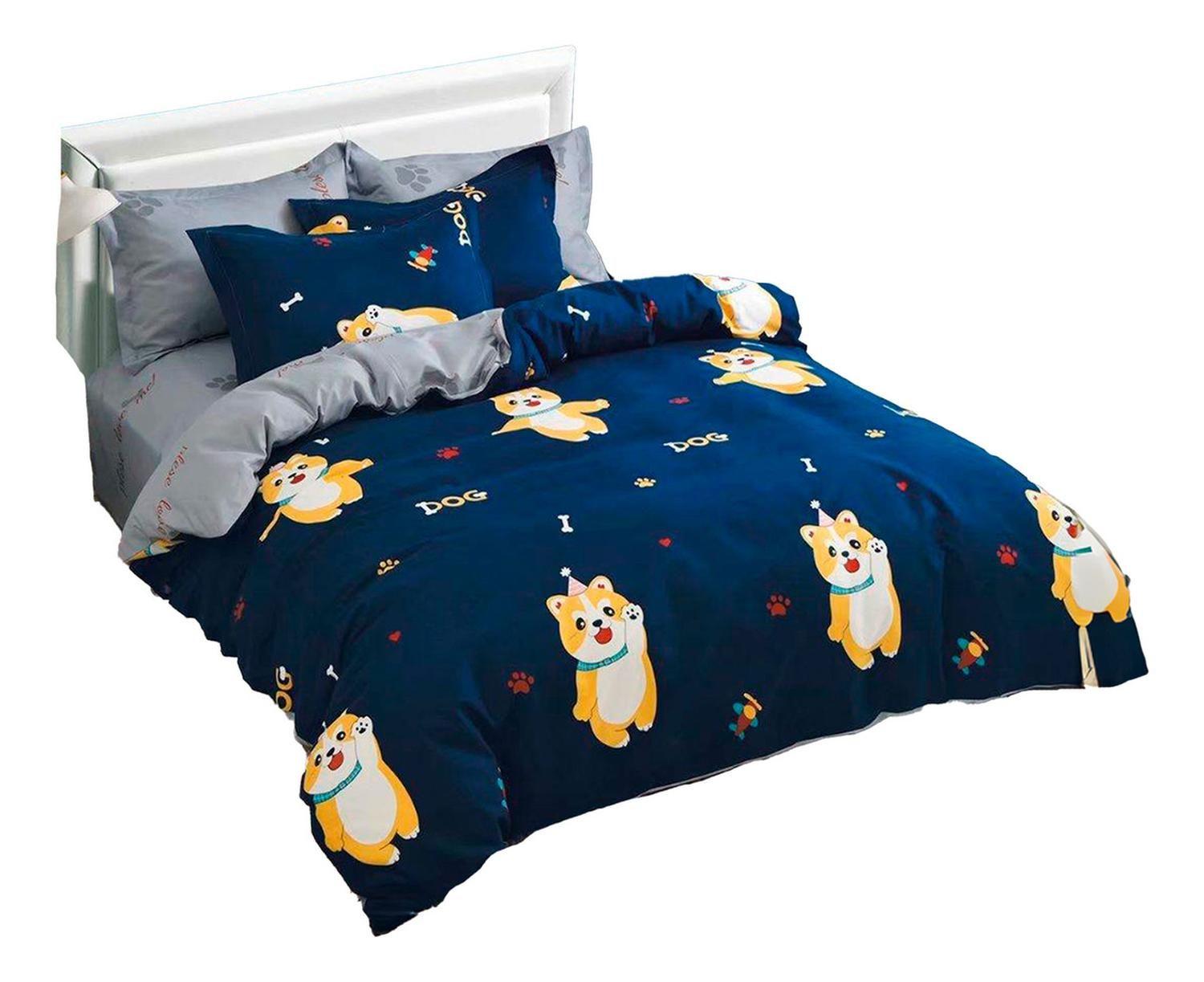Cubrecama Quilt Verano 1.5 Plazas +funda 50x70 Dog Azul 597-1