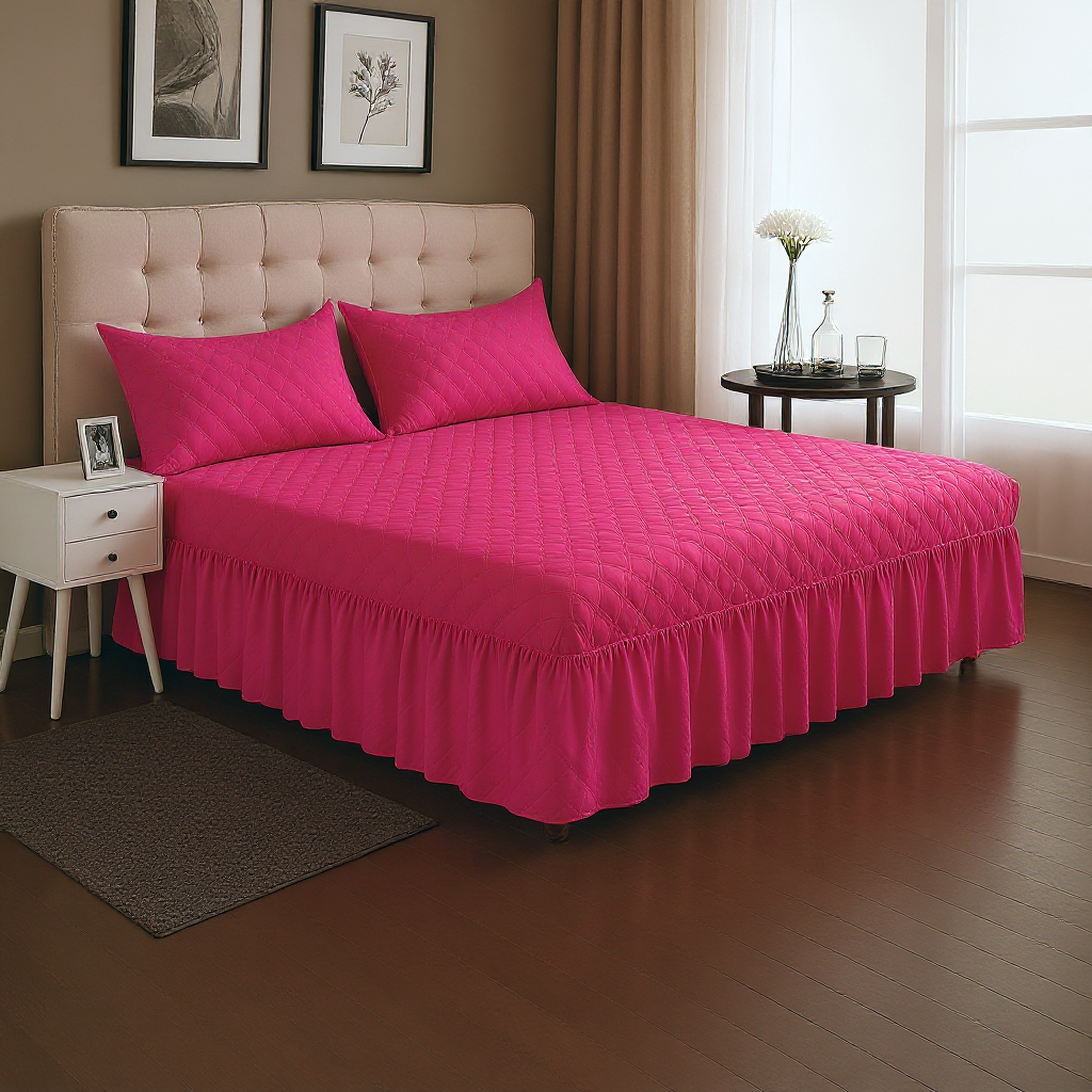 Faldón King Acolchado con 2 Fundas Diseño Premium Fucsia-2