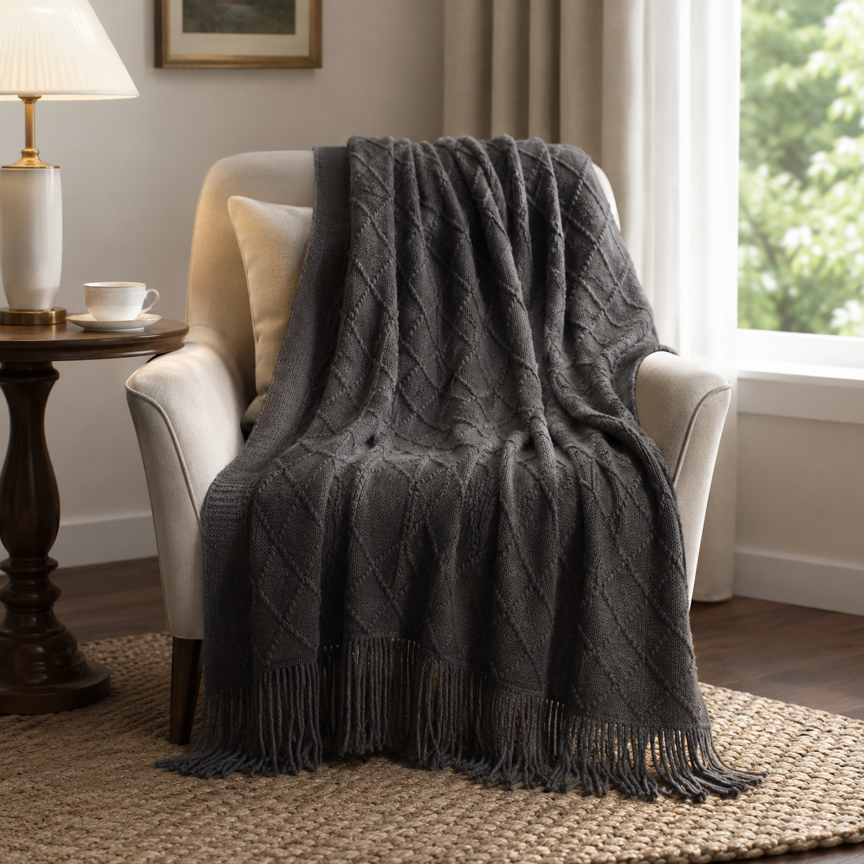 Manta Gris Oscuro Liviana Decorativa Para Cama Y Sillón 012 Calidad Premium-3