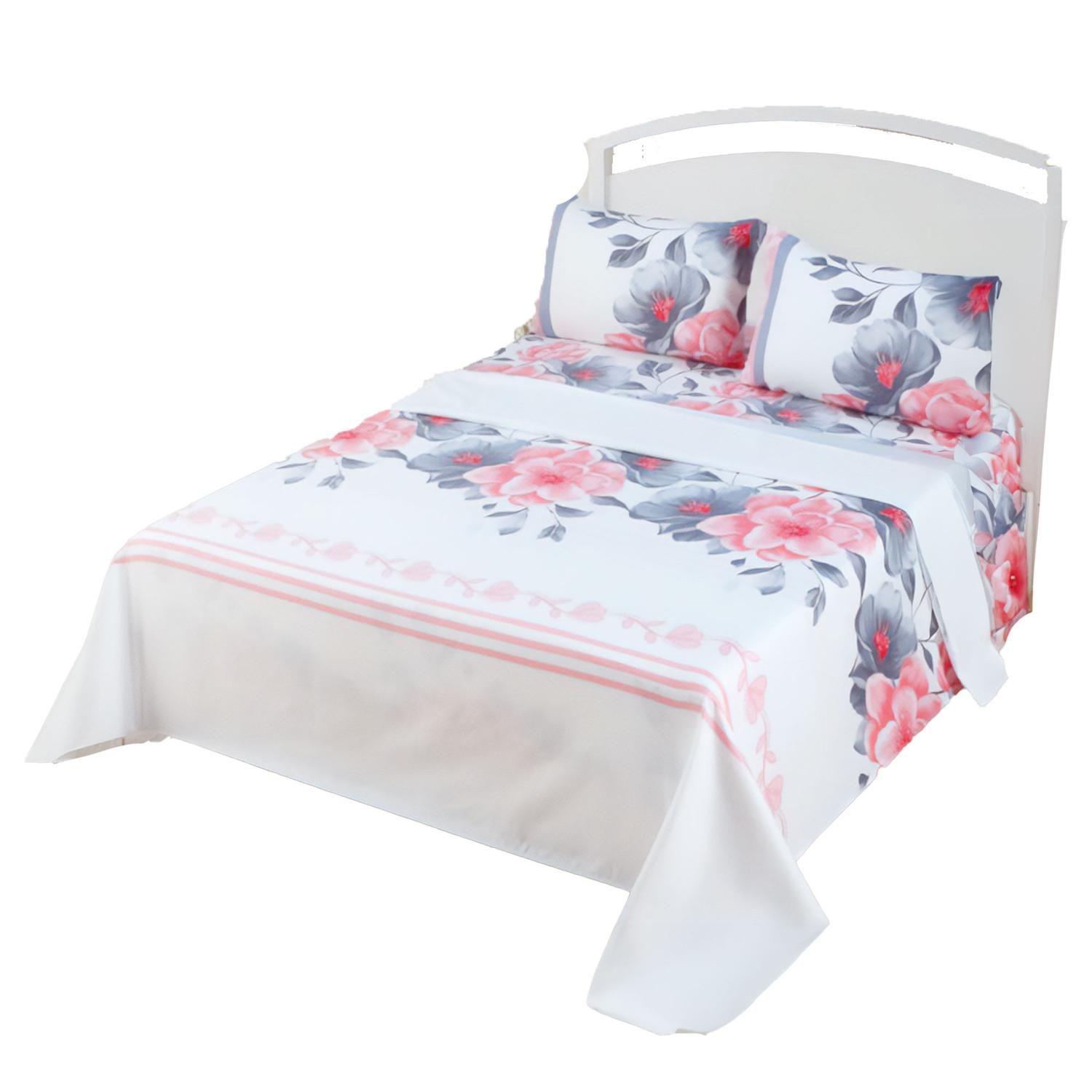 JUEGO DE SABANAS 2.0 ALGODON 200 HILOS FLORES ROSA 594-0