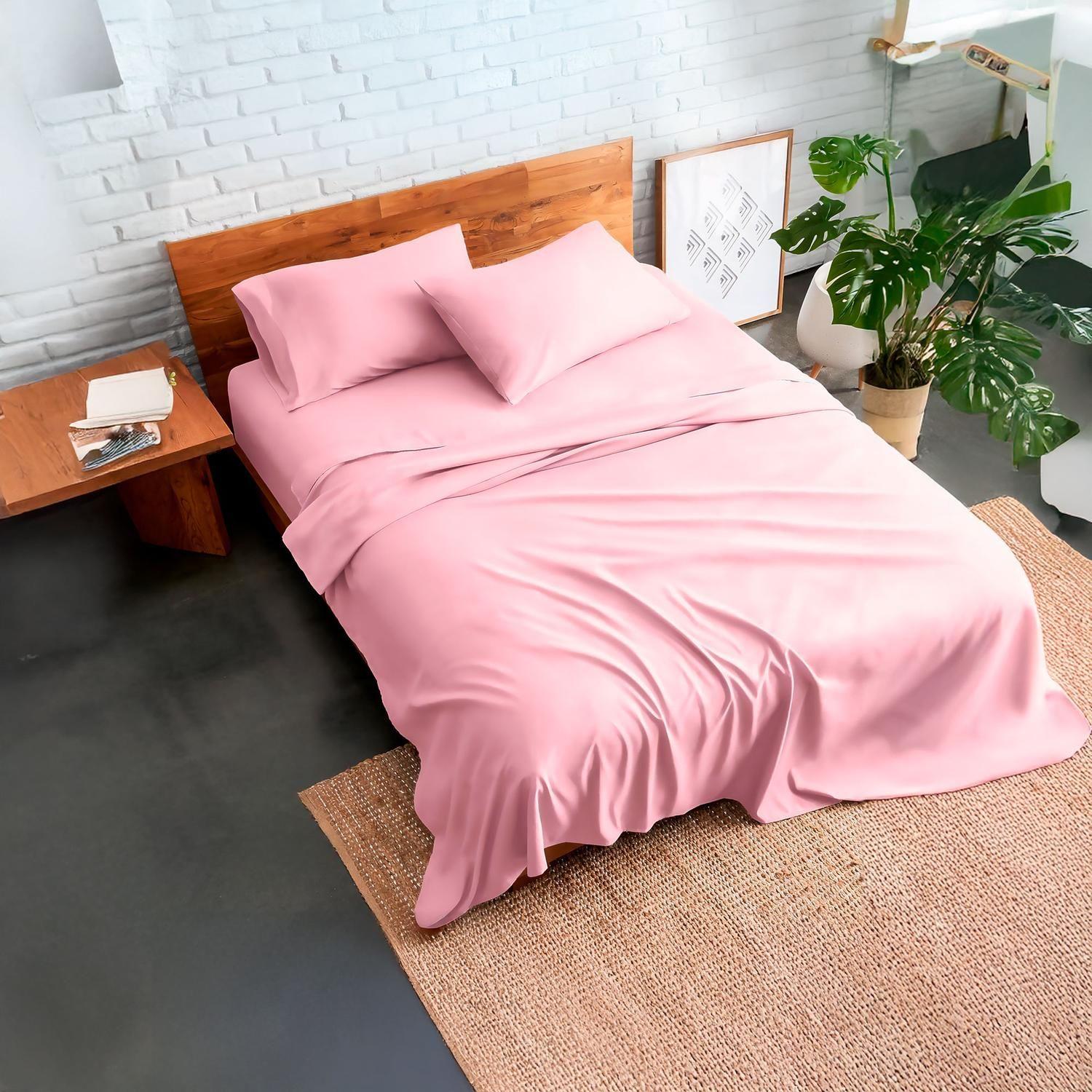 Sabanas De Algodon 800 hilos Premium 1 plaza Twin Rosa-1