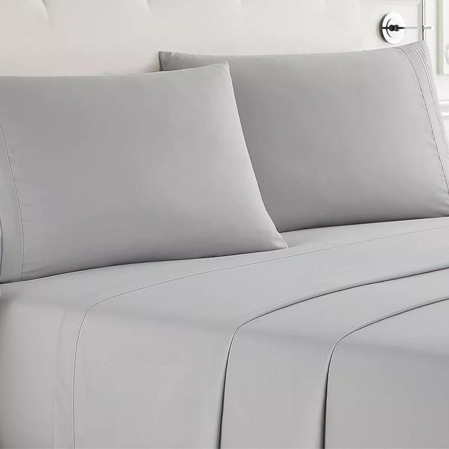 Juego De Sábanas Premium 2 Plazas Bordadas Lisas - Gris-1