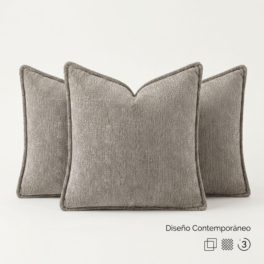 Funda De Cojín Decorativa Borde Textura Elegante 026 Gris -5