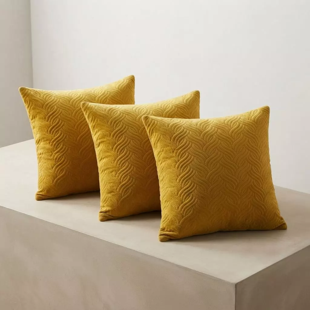 Funda Decorativa Plush Amarillo Texturizada Pack de 3 046 Elegante-0