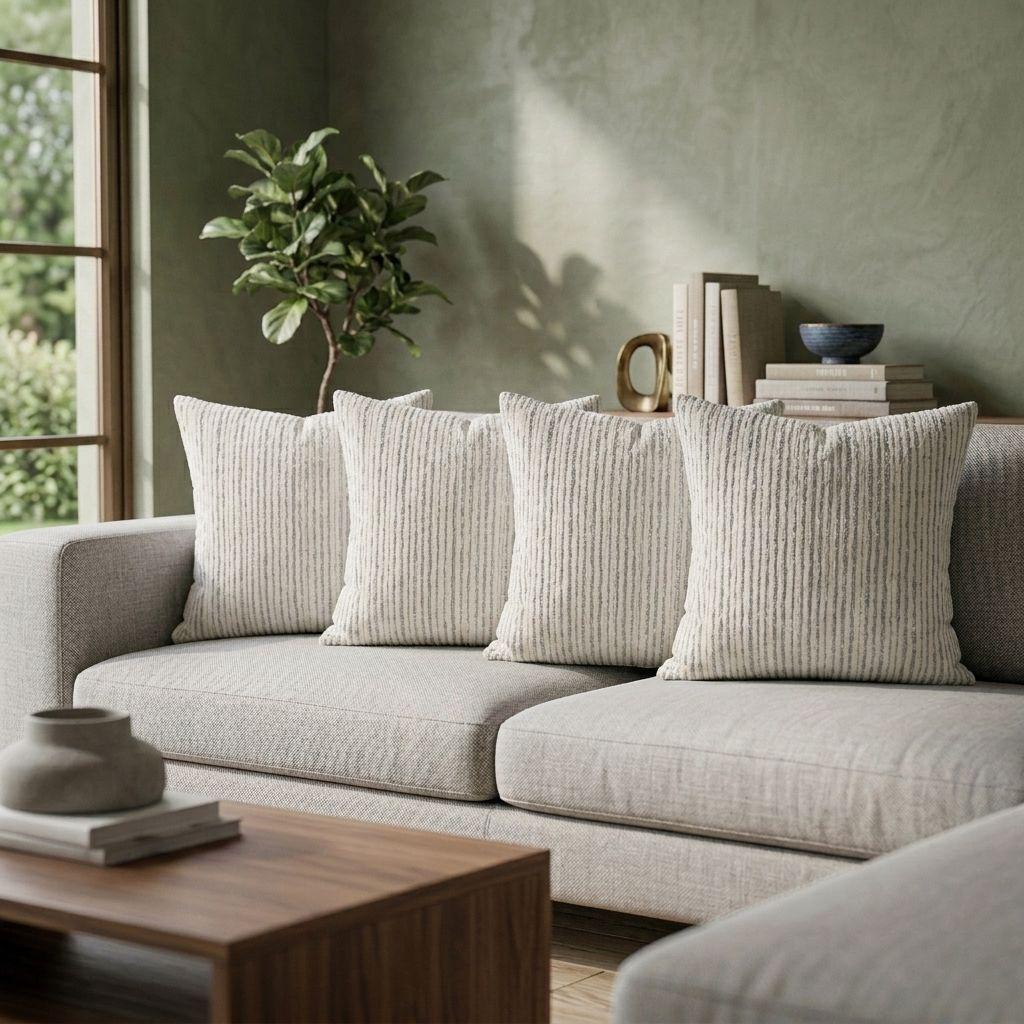 Set 4 Fundas Cojin Chenille Lineas Decorativa Gris Modelo 785-4