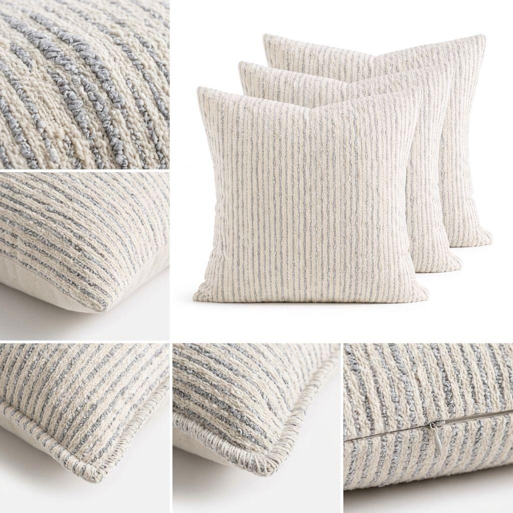 Set 4 Fundas Cojin Chenille Lineas Decorativa Gris Modelo 785-7