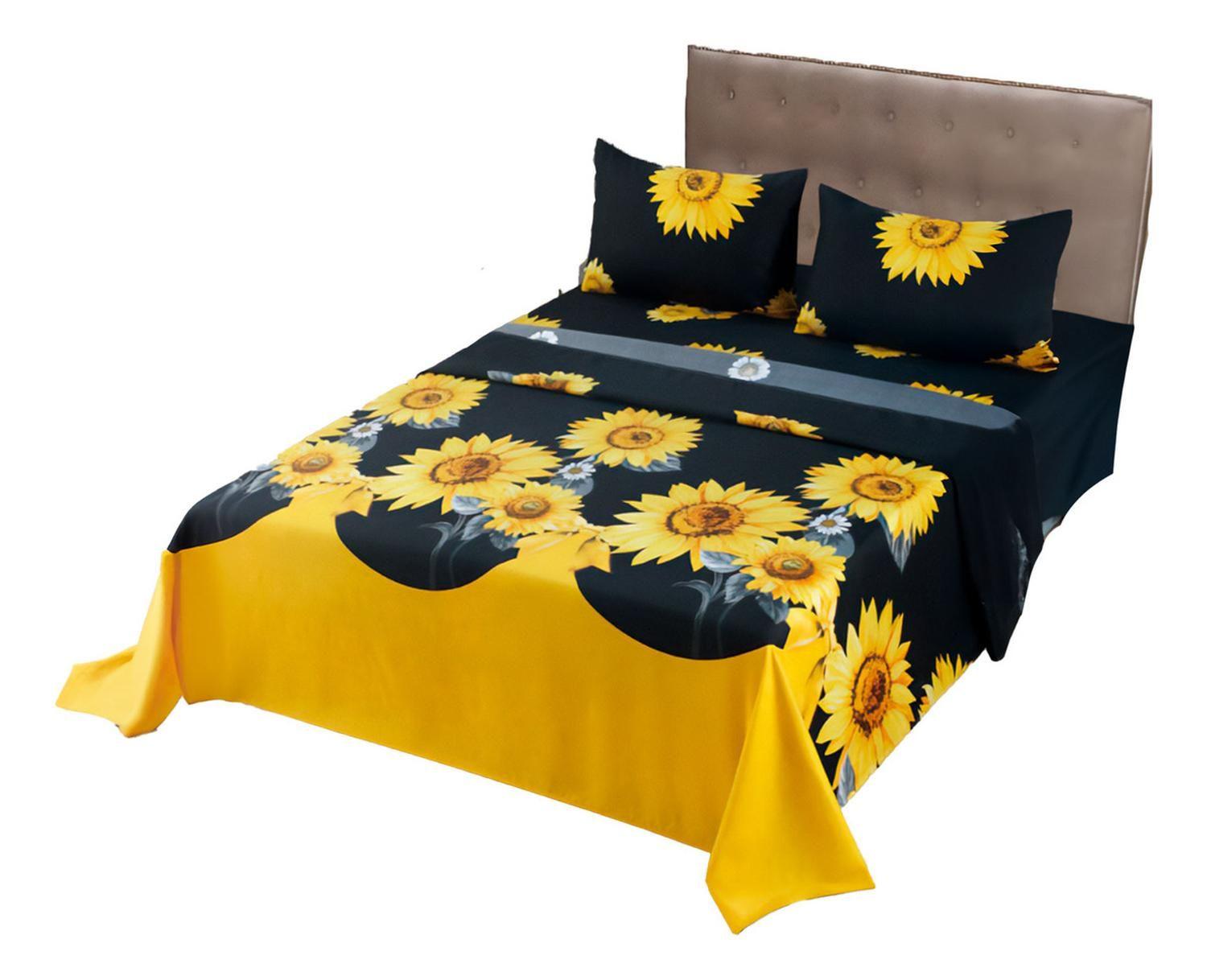 Juego De Sabanas 3.0 Algodon 200 Hilos Girasoles 592-0